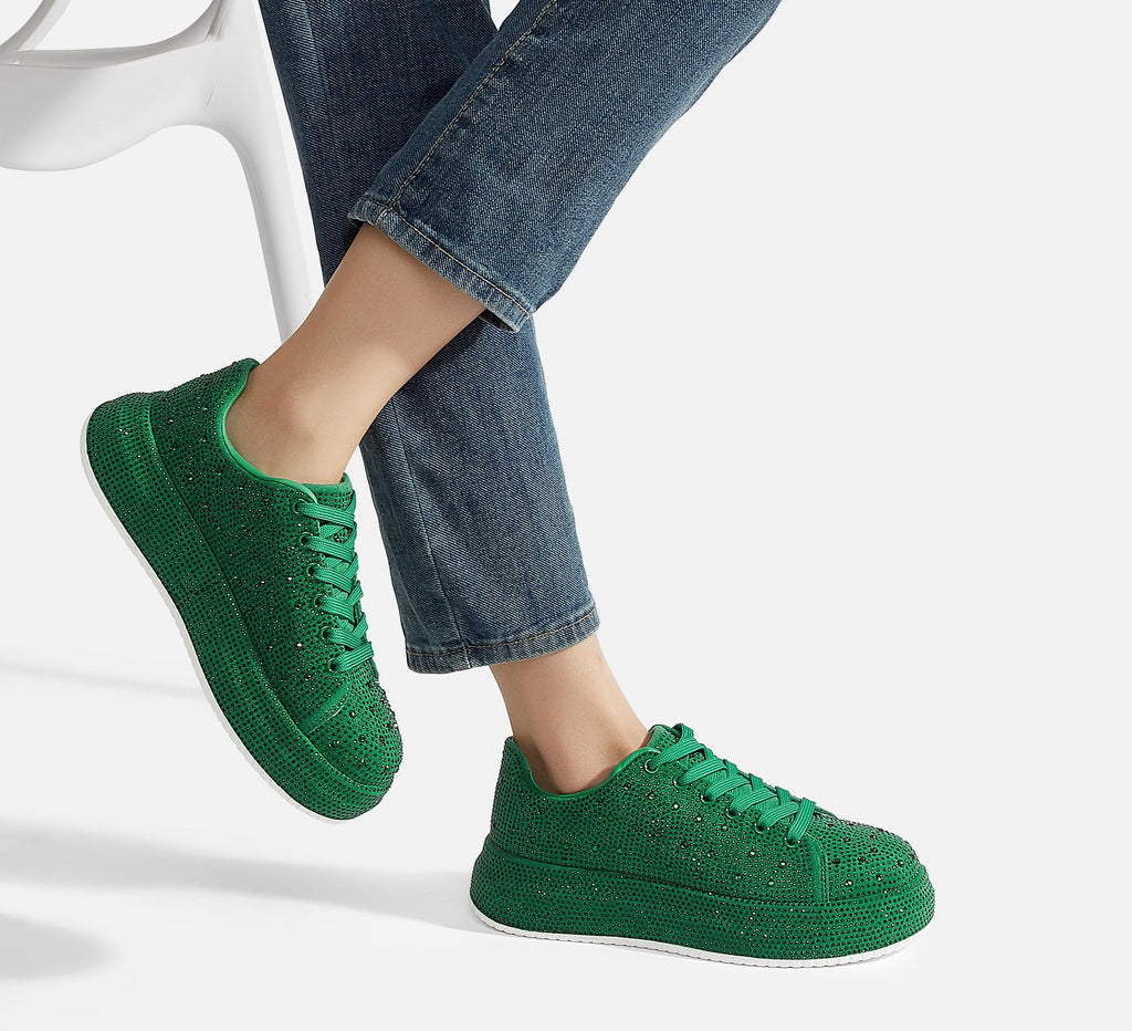 LUCKY STEP Rhinestone Platform Sneakers for Women | Sparkly Glitter Bling Tennis Shoes Fashion Wedding Party Walking Sneakers
