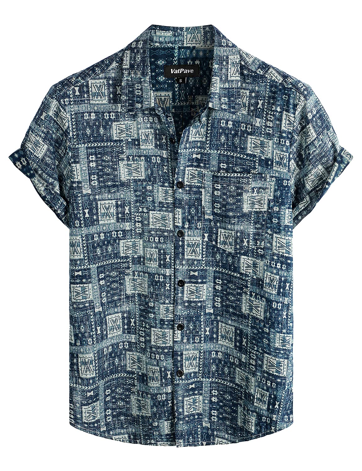 VATPAVE Mens Hawaiian Shirts Casual Summer Short Sleeve Button Down Shirts | Beach, Floral, Front Pocket, Cotton, Tropical, Vacation, Vintage, Printed, Cruise, Collared, Aloha, Party, Reverse Fabric