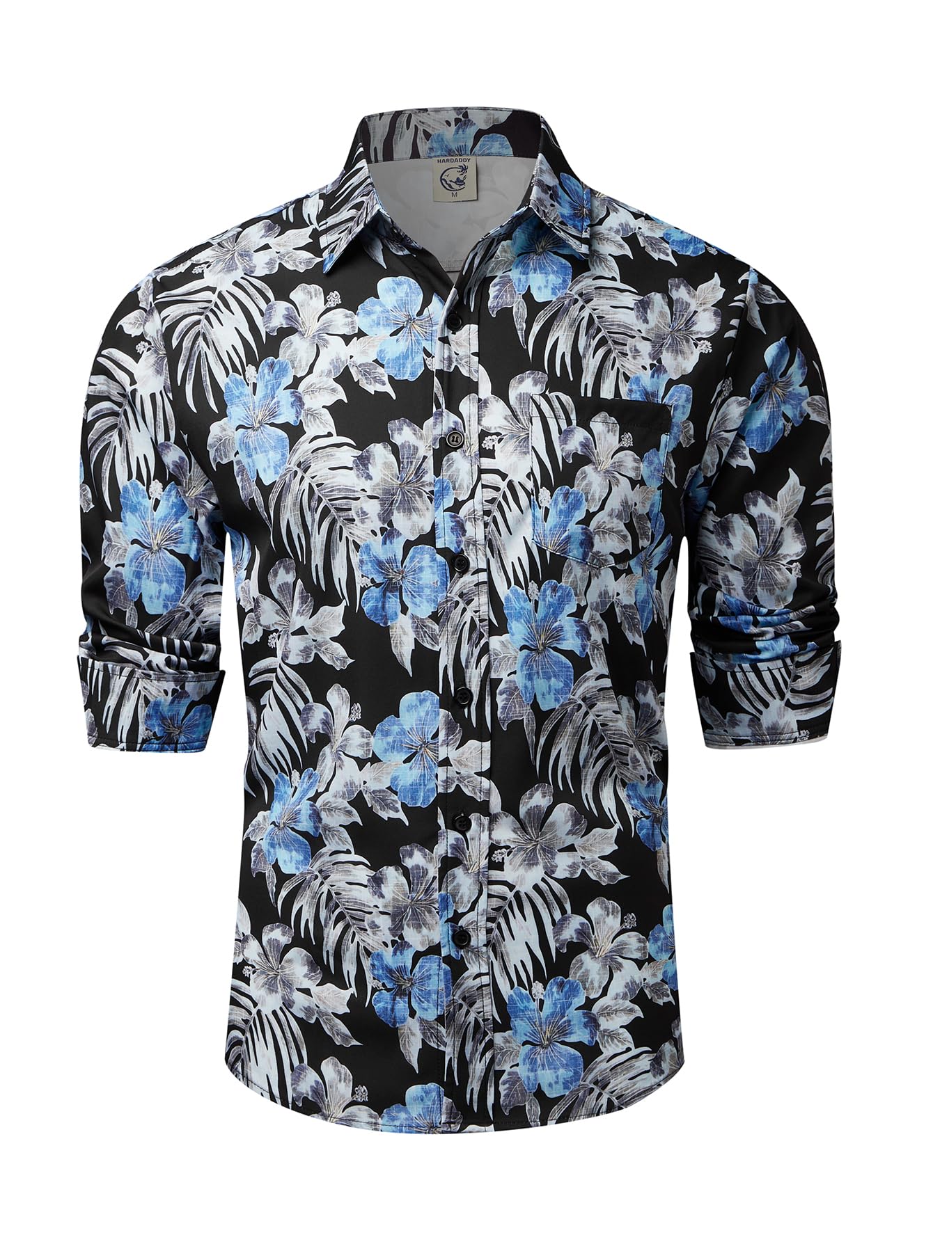 Hardaddy Men's Tropical Floral Button Down Long Sleeve Hawaiian Shirt Flower Printed Beach Shirts