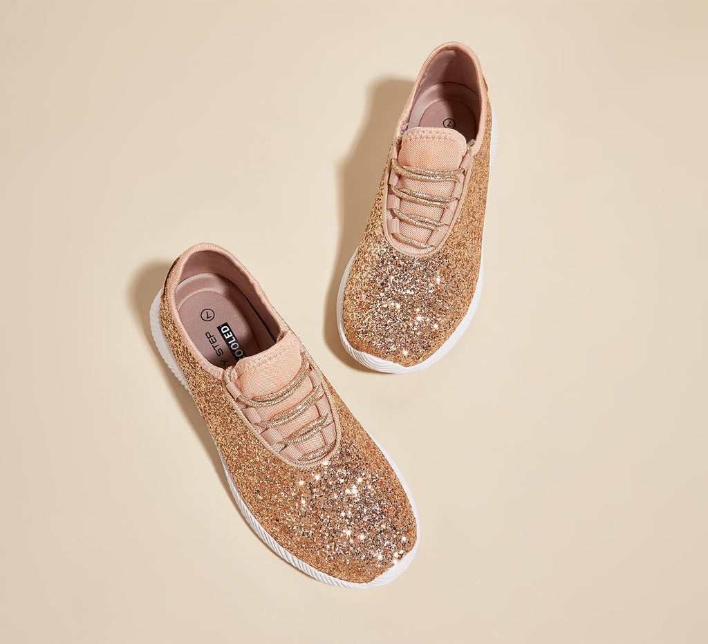 K KIP WOK Fashion Glitter Sneakers for Womens Silp On Running Shoes Lightweigt Tennis Walking Sneakers