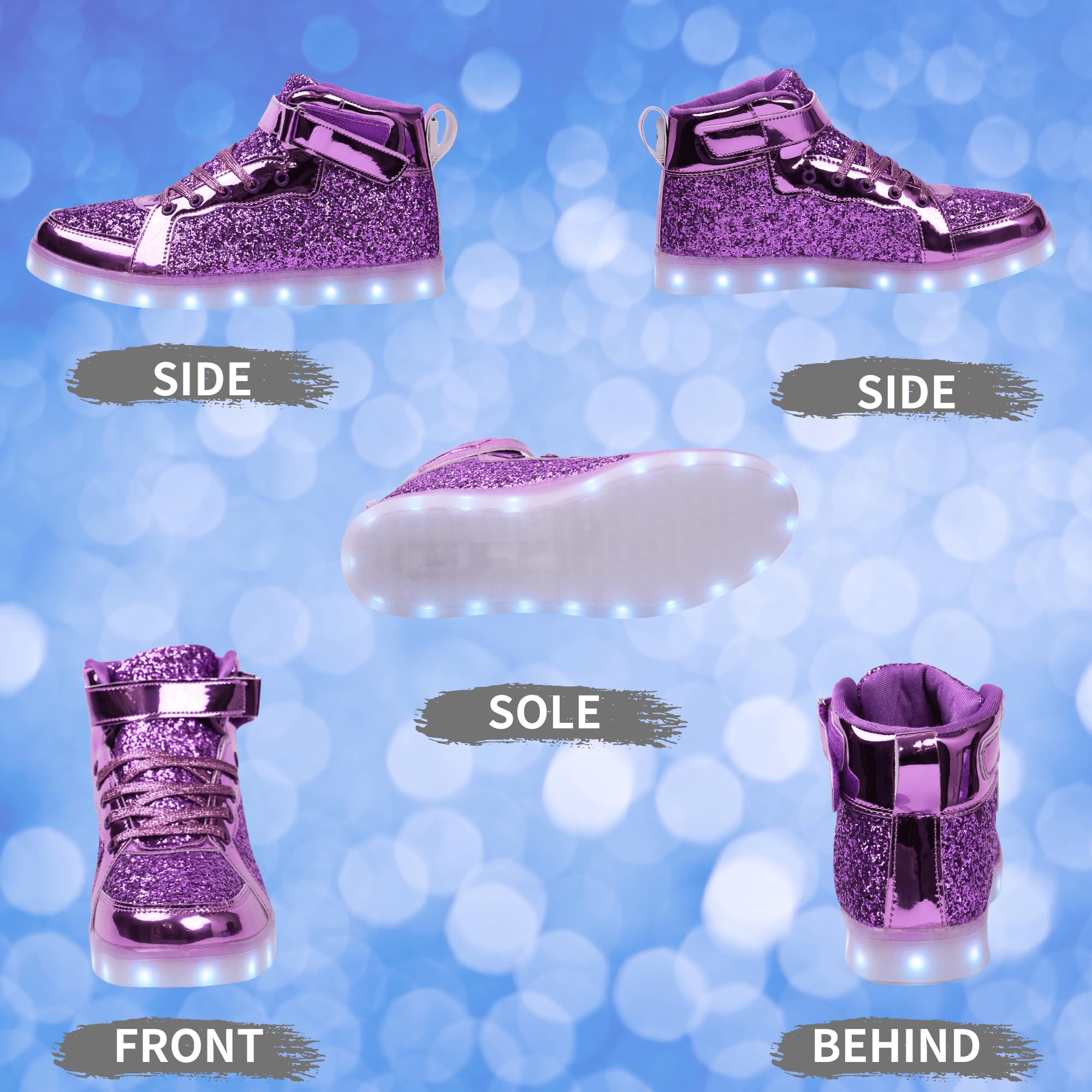 Glitter Led Shoes Light Up Shoes High Top Sneakers for Women Men Flashing Dancing Shoes for Halloween Christmas Party with USB Charging