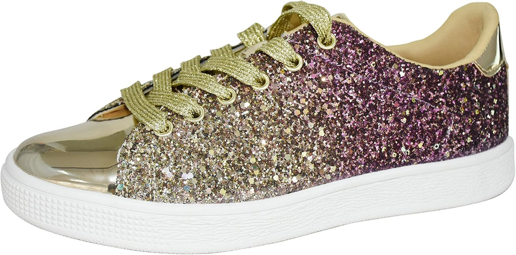 LUCKY STEP Women's Sparkly Glitter Shoes Bling Shiny | Sparkle Bedazzled Fashion Sneaker for Walking Wedding | Dressy Versatile Casual Style