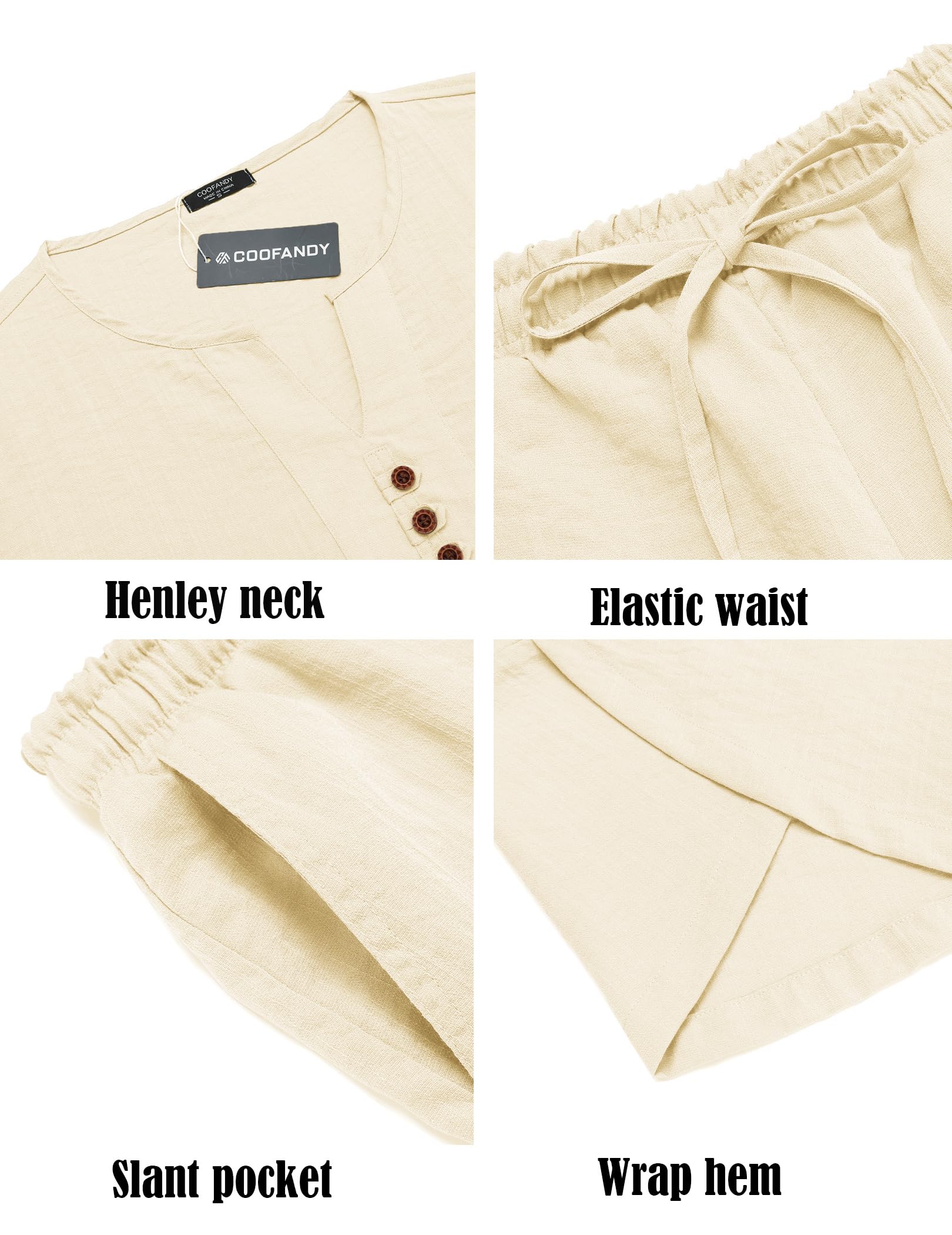 COOFANDY Men's 2 Pieces Linen Set Henley Shirt Short Sleeve and Harem Capri Pants Wide Leg Baggy Beach Yoga Trousers Outfits