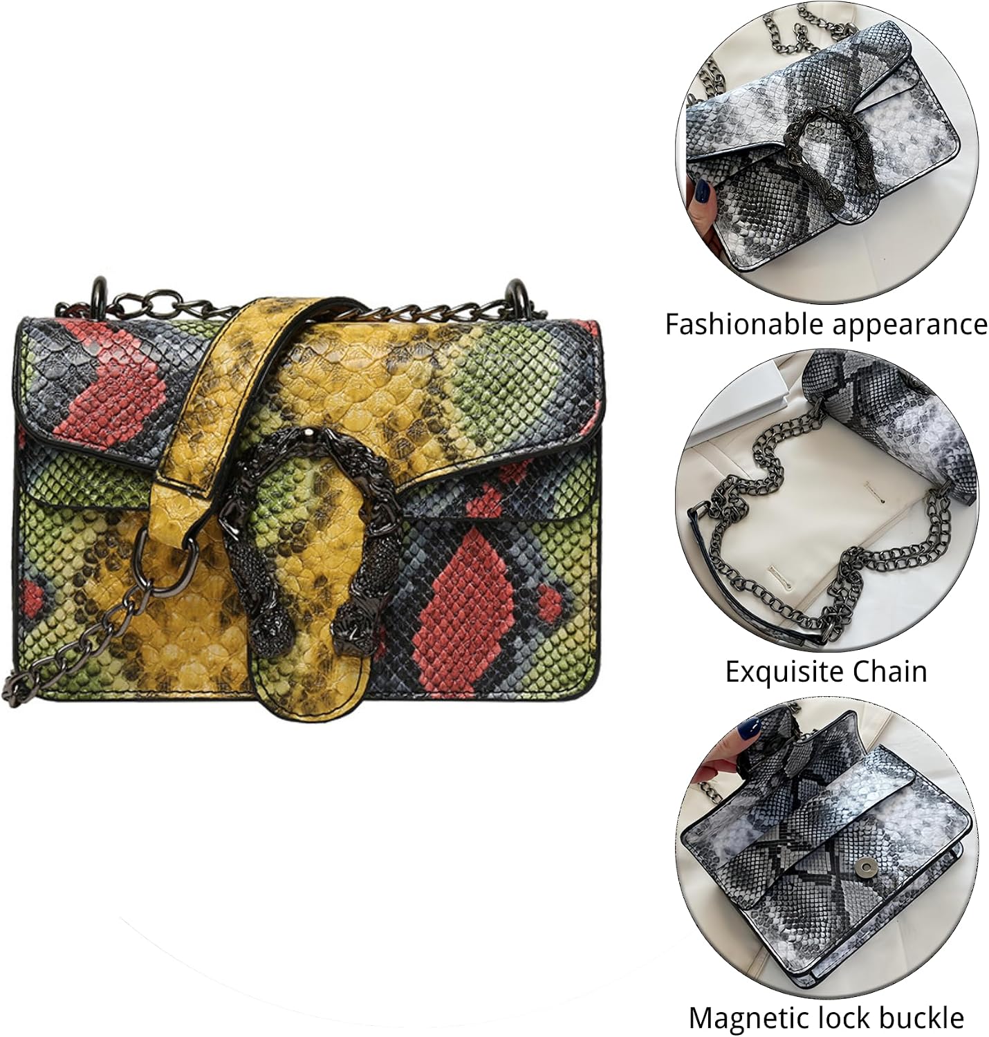 Women Synthetic Leather Crossbody Purse Bags,Fashion Snake Printed Leather Shoulder Bags,Small Clutch Bags