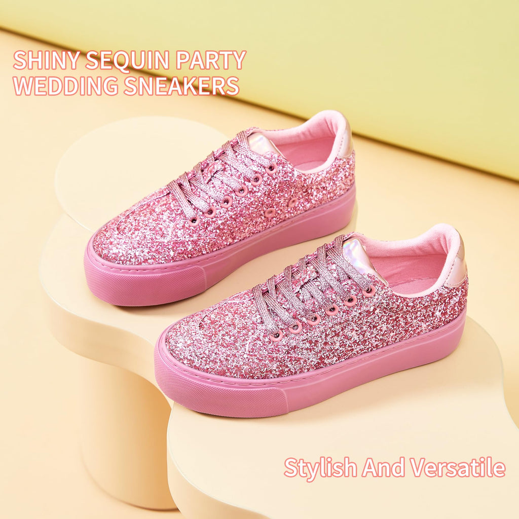 Jeekopeg Glitter Platform Sneakers Women Casual Sequin Sparkly Shoes Bling Thick Sole Walking Shoes Shiny Sequin Wedding Sneakers for Lady
