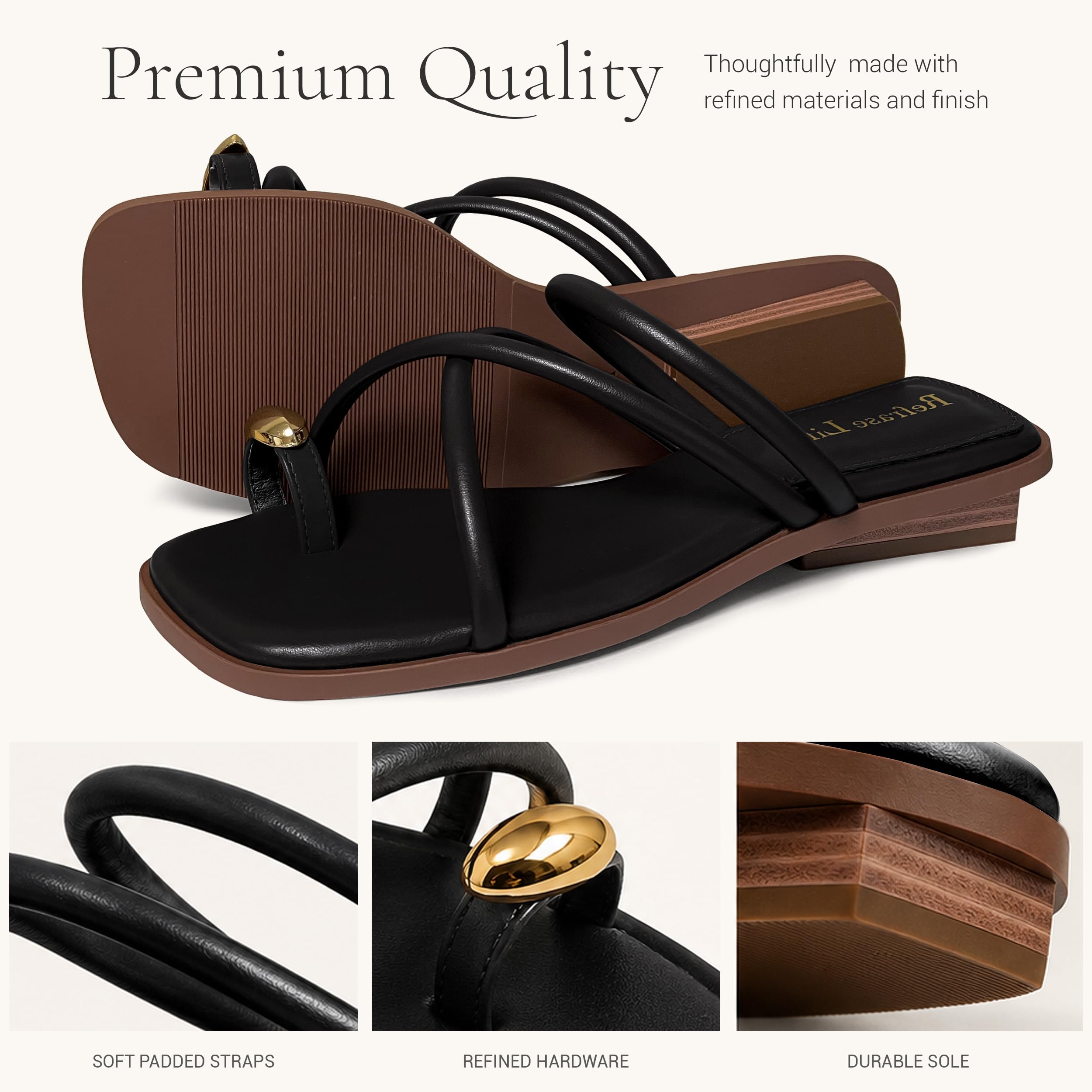 REFRASE LIFE Women's Toe Ring Slide Sandals Strappy Toe Loop Slip On Open Toe Flip Flops, Casual Summer Beach Shoes