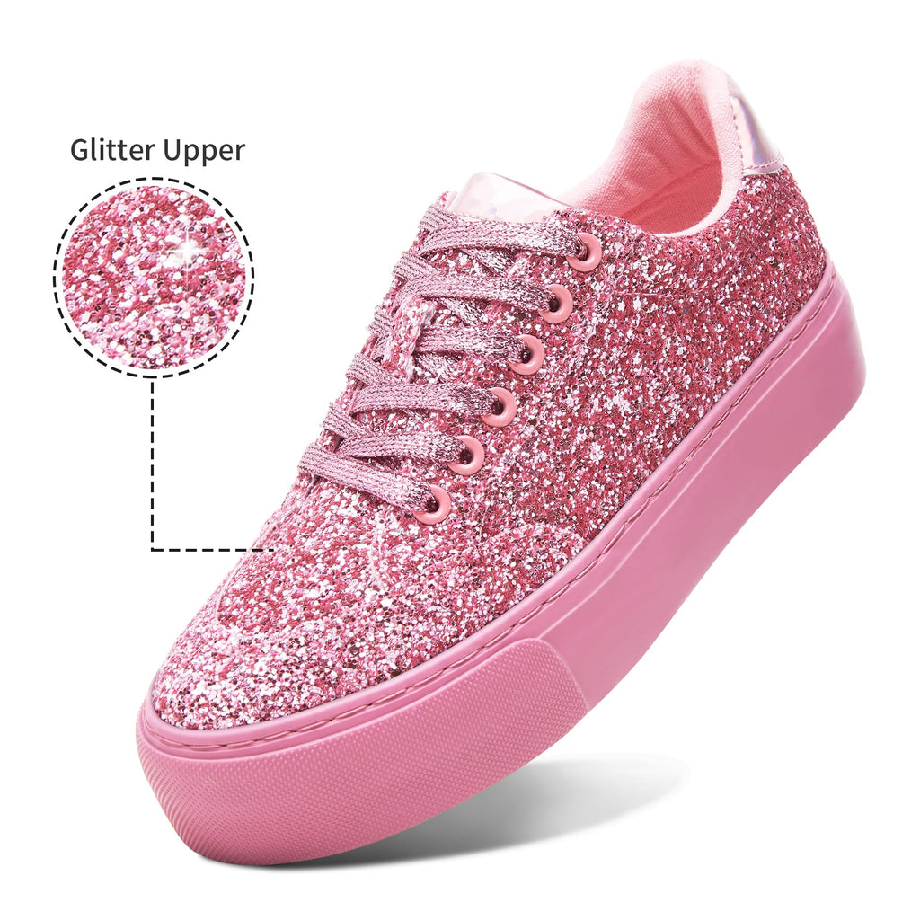 Jeekopeg Glitter Platform Sneakers Women Casual Sequin Sparkly Shoes Bling Thick Sole Walking Shoes Shiny Sequin Wedding Sneakers for Lady