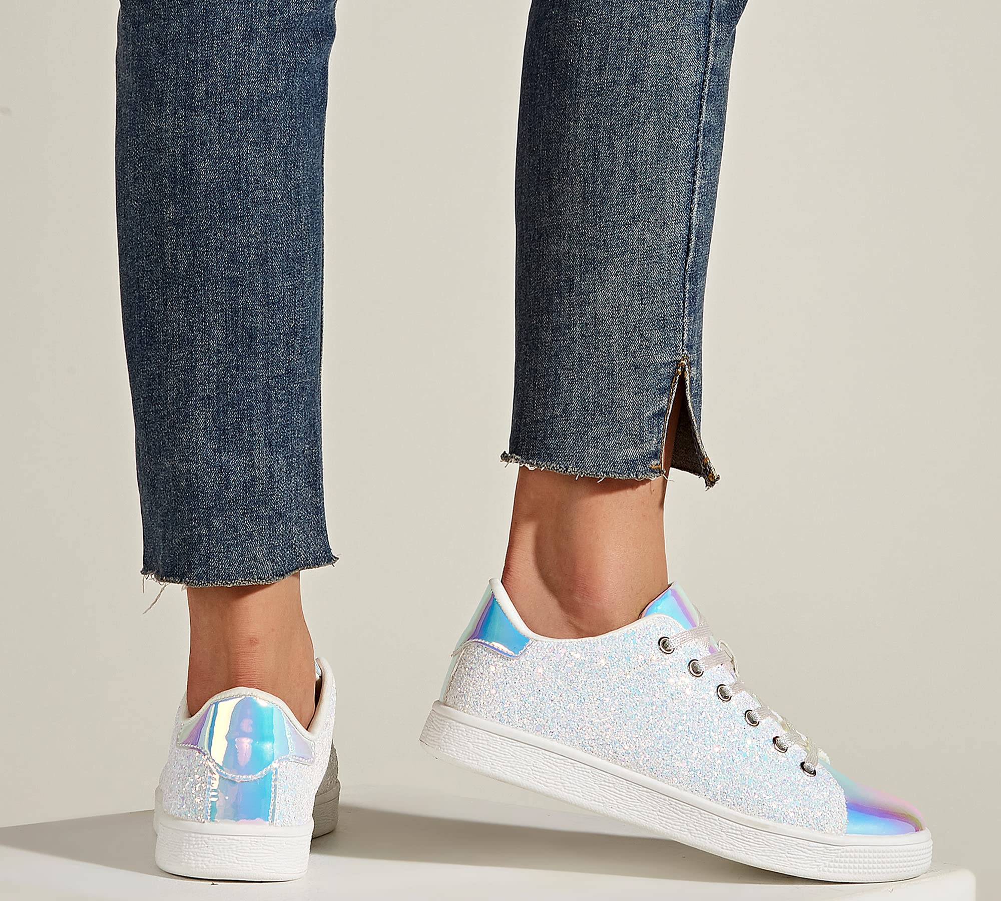 LUCKY STEP Women's Sparkly Glitter Shoes Bling Shiny | Sparkle Bedazzled Fashion Sneaker for Walking Wedding | Dressy Versatile Casual Style