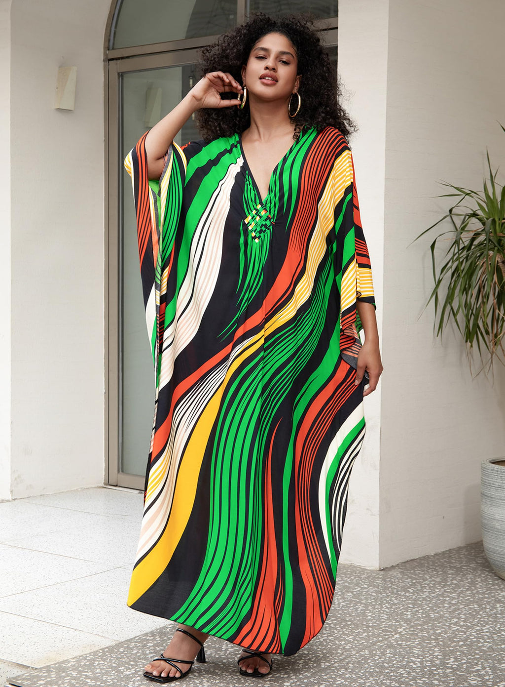 Yanziliu Kaftan Dress for Women,Plus Size Hawaiian Batwing Sleeve Beach Cover Up Summer Swimsuit Dresses