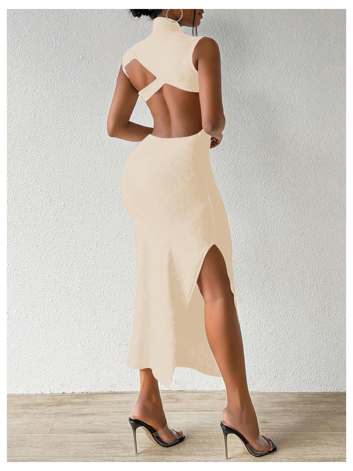 GORGLITTER Women's Sexy Backless Cocktail Club Night Going Out Maxi Dresses | Birthday Tea Party Outfits, Bodycon Dress for Women, Date Night, Dinner Clubbing Dresses
