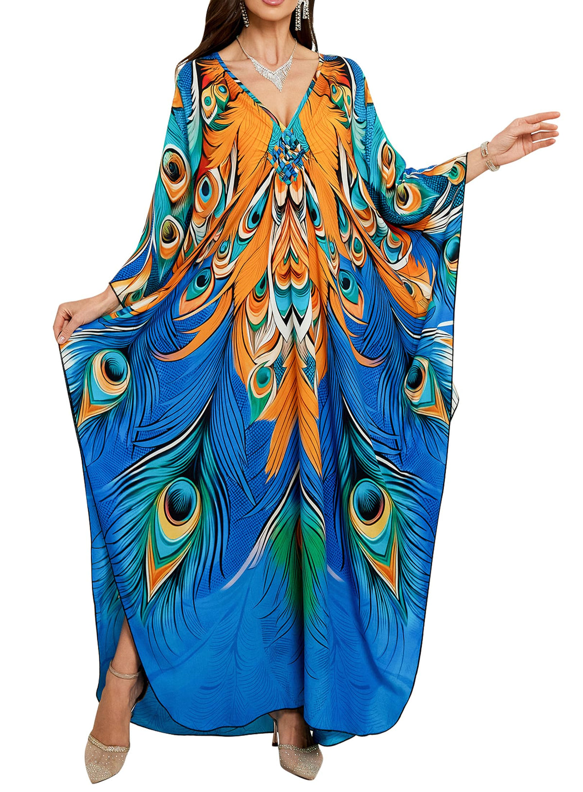 Yanziliu Kaftan Dress for Women,Plus Size Hawaiian Batwing Sleeve Beach Cover Up Summer Swimsuit Dresses