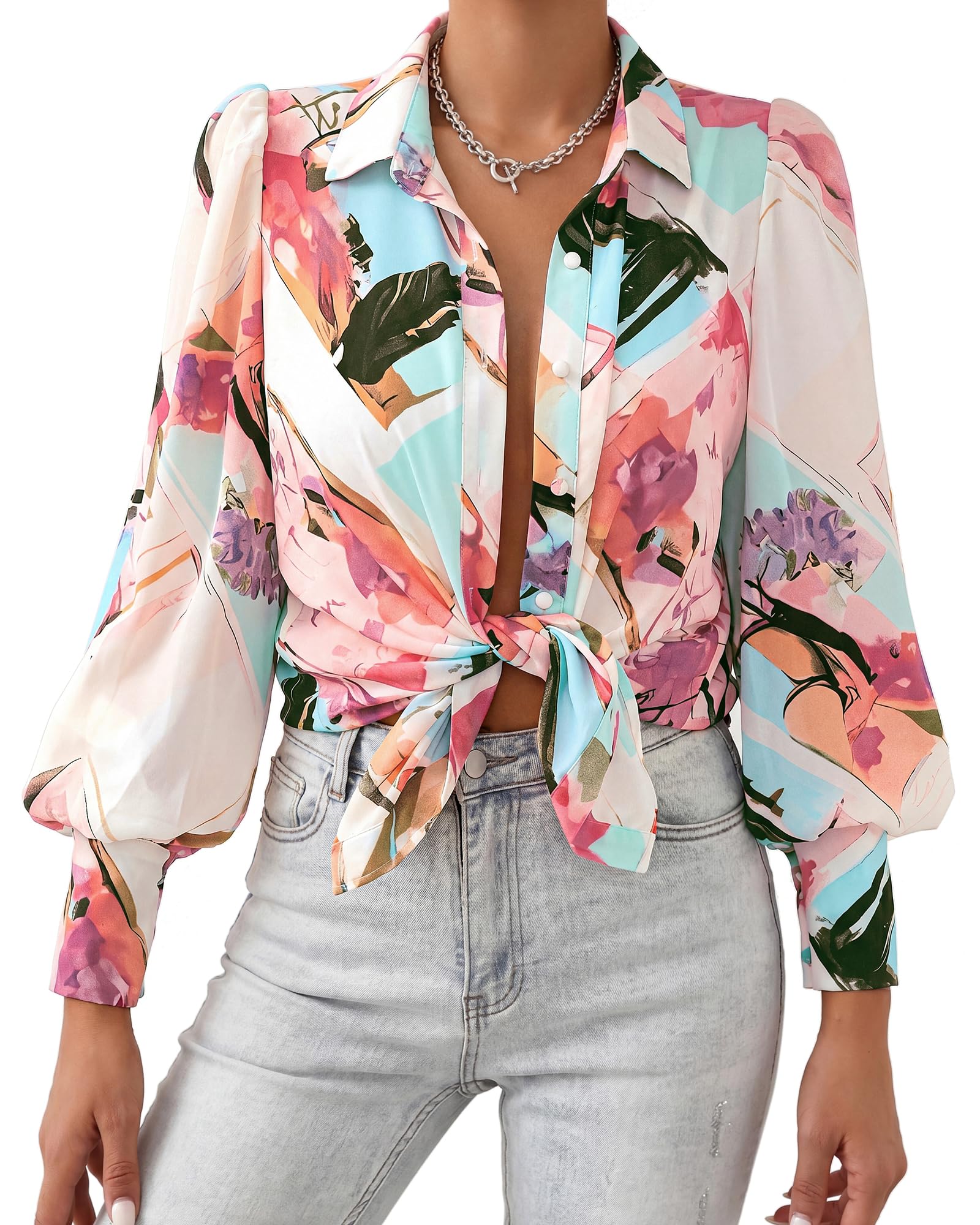 BTFBM Blouses for Women Dressy Casual Long Sleeve Shirts | Lapel V Neck Button Down Shirt, Boho Tops, Disco Outfits, Business Casual Blouse, Fashion Clothing, Summer Fall Clothes 2026