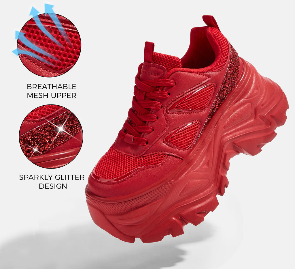 LUCKY STEP Women's Rhinestone Chunky Sneakers Breathable | Lightweight Running Non Slip Breathable Chunky