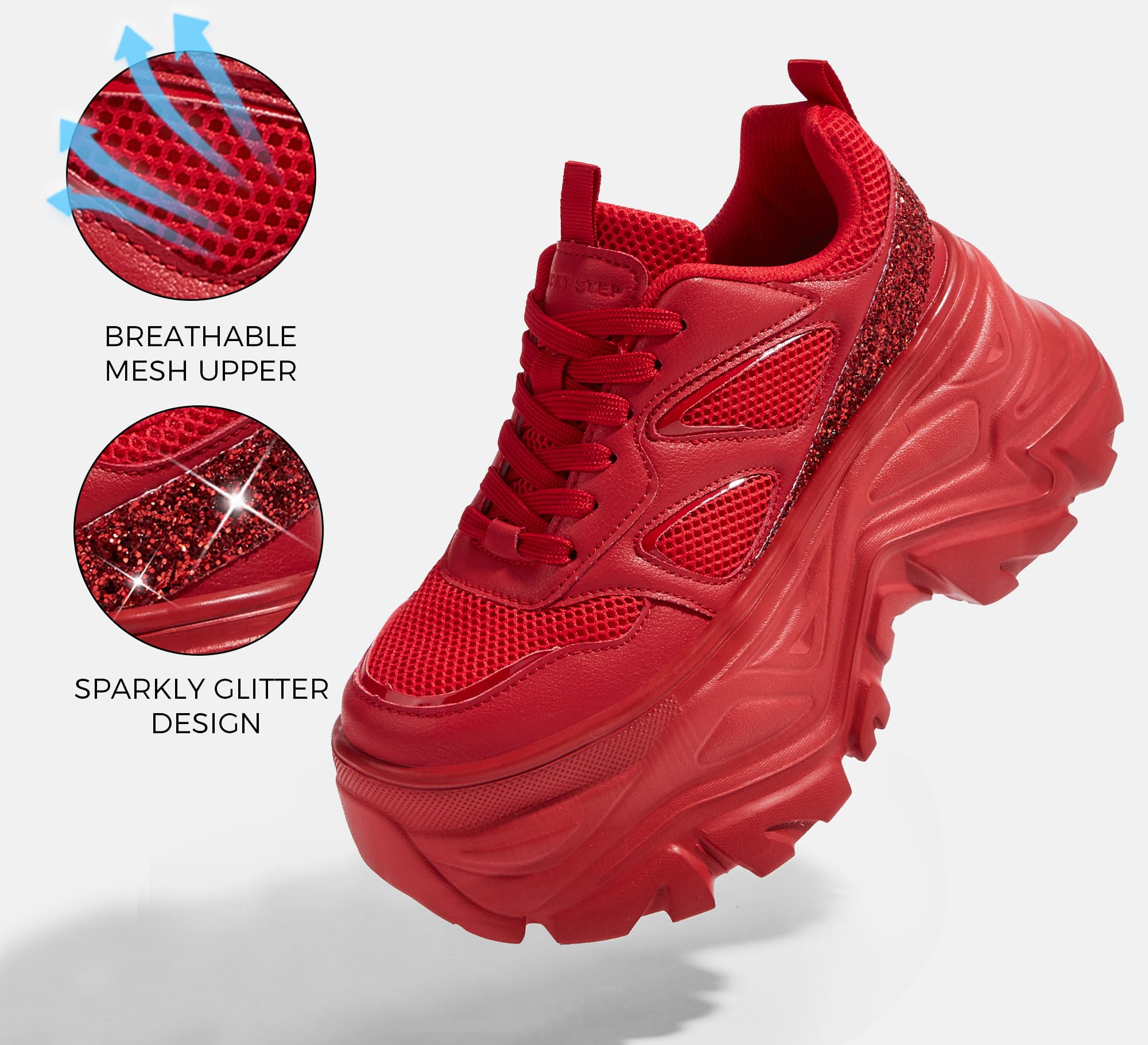 LUCKY STEP Women's Rhinestone Chunky Sneakers Breathable | Lightweight Running Non Slip Breathable Chunky