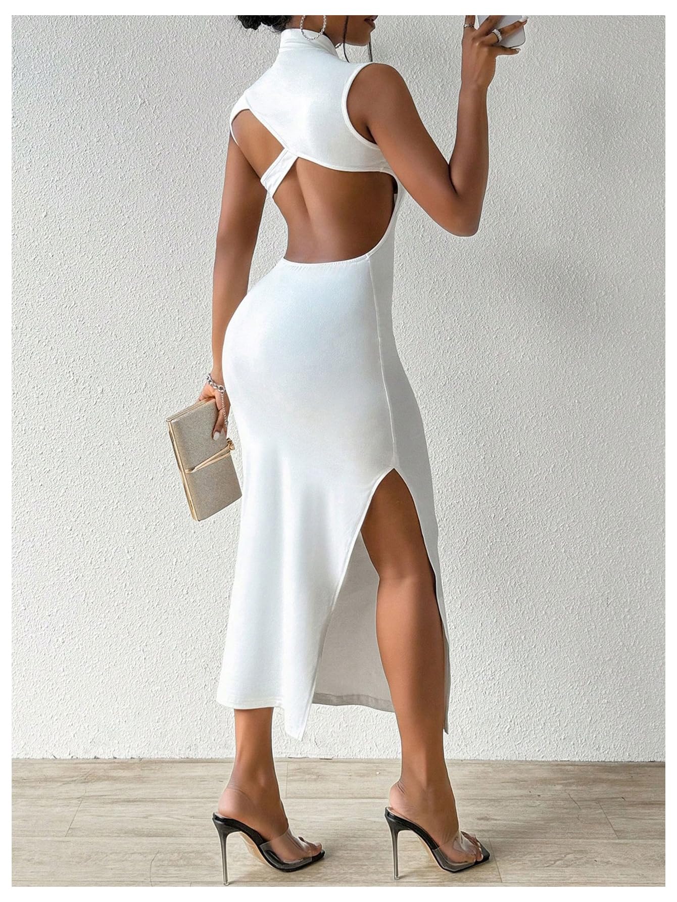 GORGLITTER Women's Sexy Backless Cocktail Club Night Going Out Maxi Dresses | Birthday Tea Party Outfits, Bodycon Dress for Women, Date Night, Dinner Clubbing Dresses