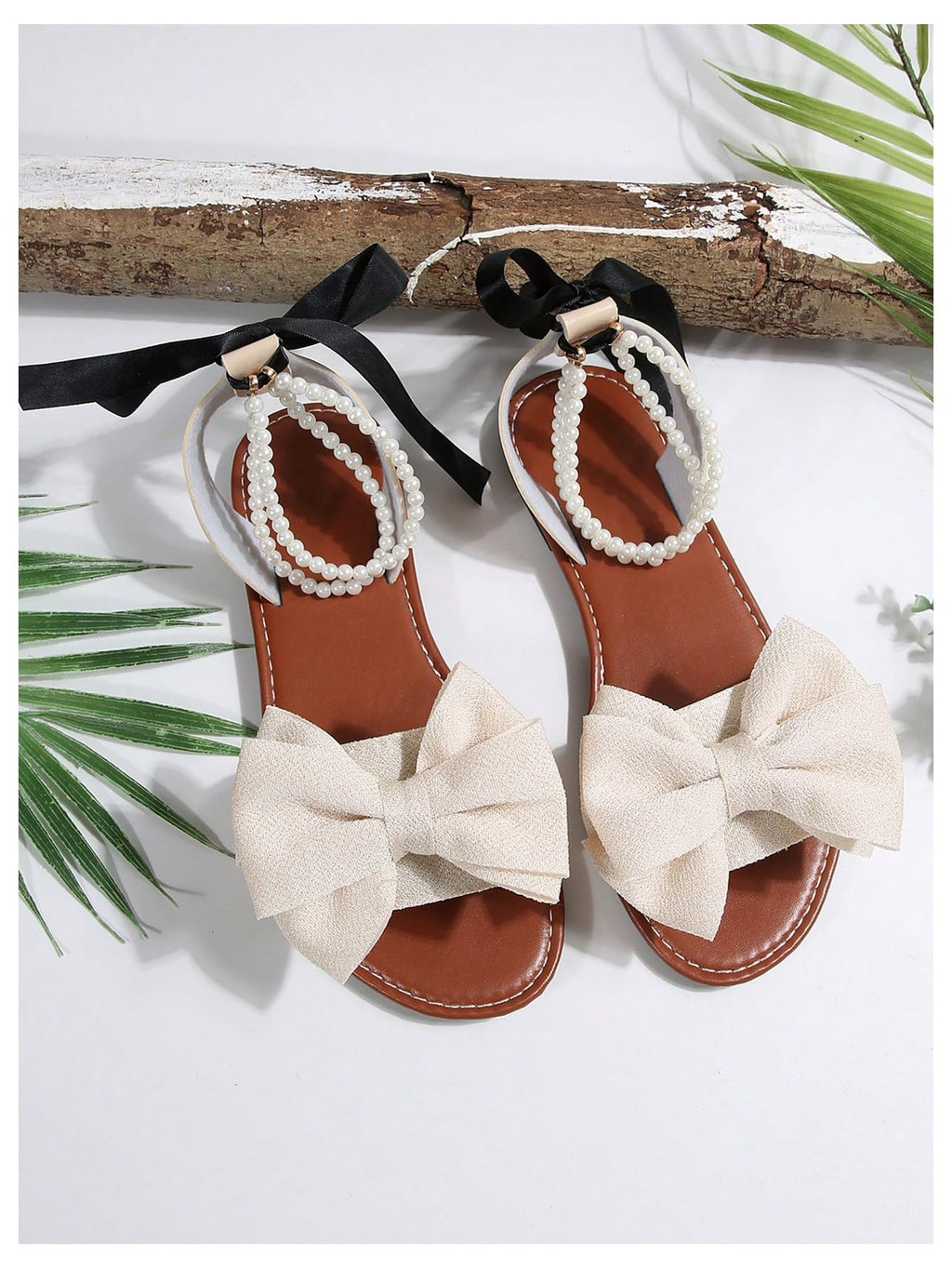 GORGLITTER Women's Bow Pearl Open Toe Ankle Strap Sandals Slippers Shoes | Sandals with Bow,Sandals Women Comfortable, Dressy Sandals Women, Y2k Dress Sandals for Women