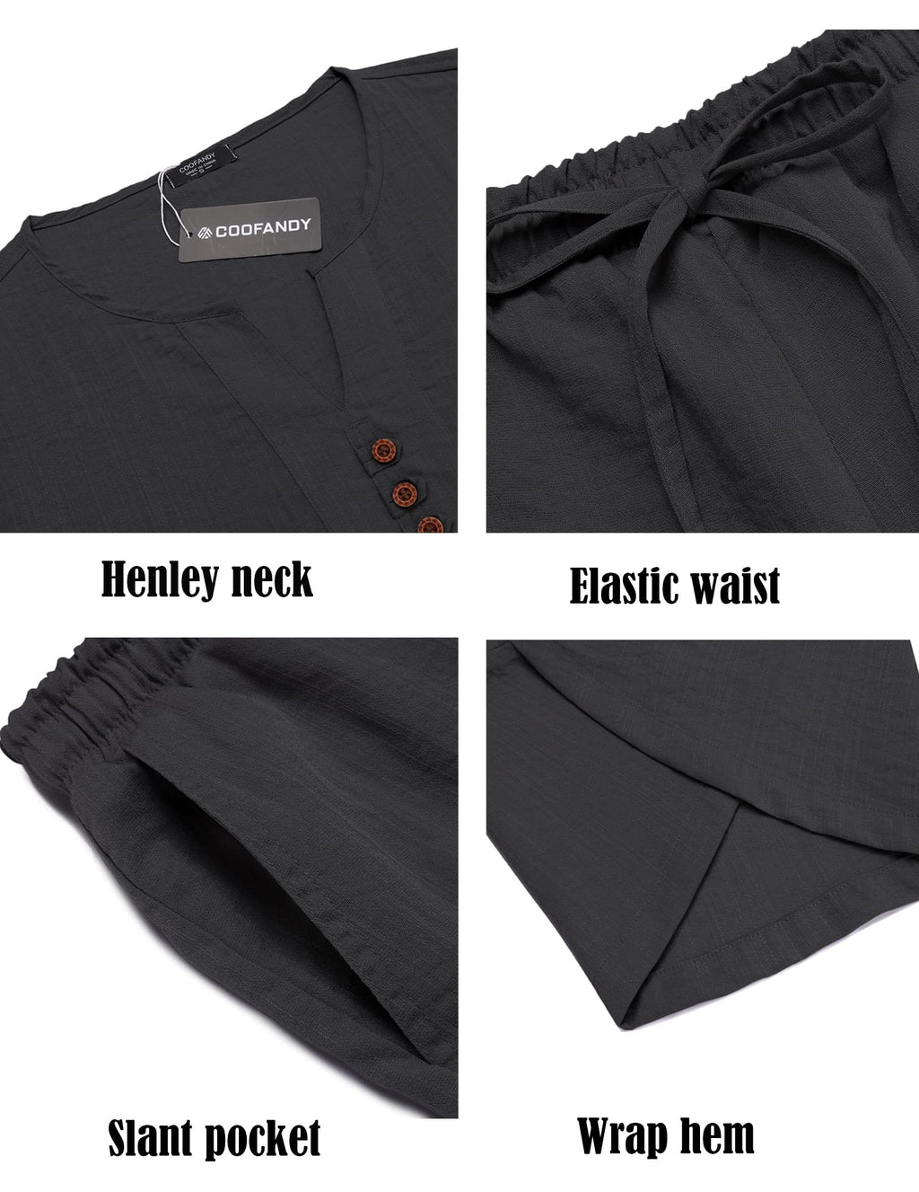 COOFANDY Men's 2 Pieces Linen Set Henley Shirt Short Sleeve and Harem Capri Pants Wide Leg Baggy Beach Yoga Trousers Outfits