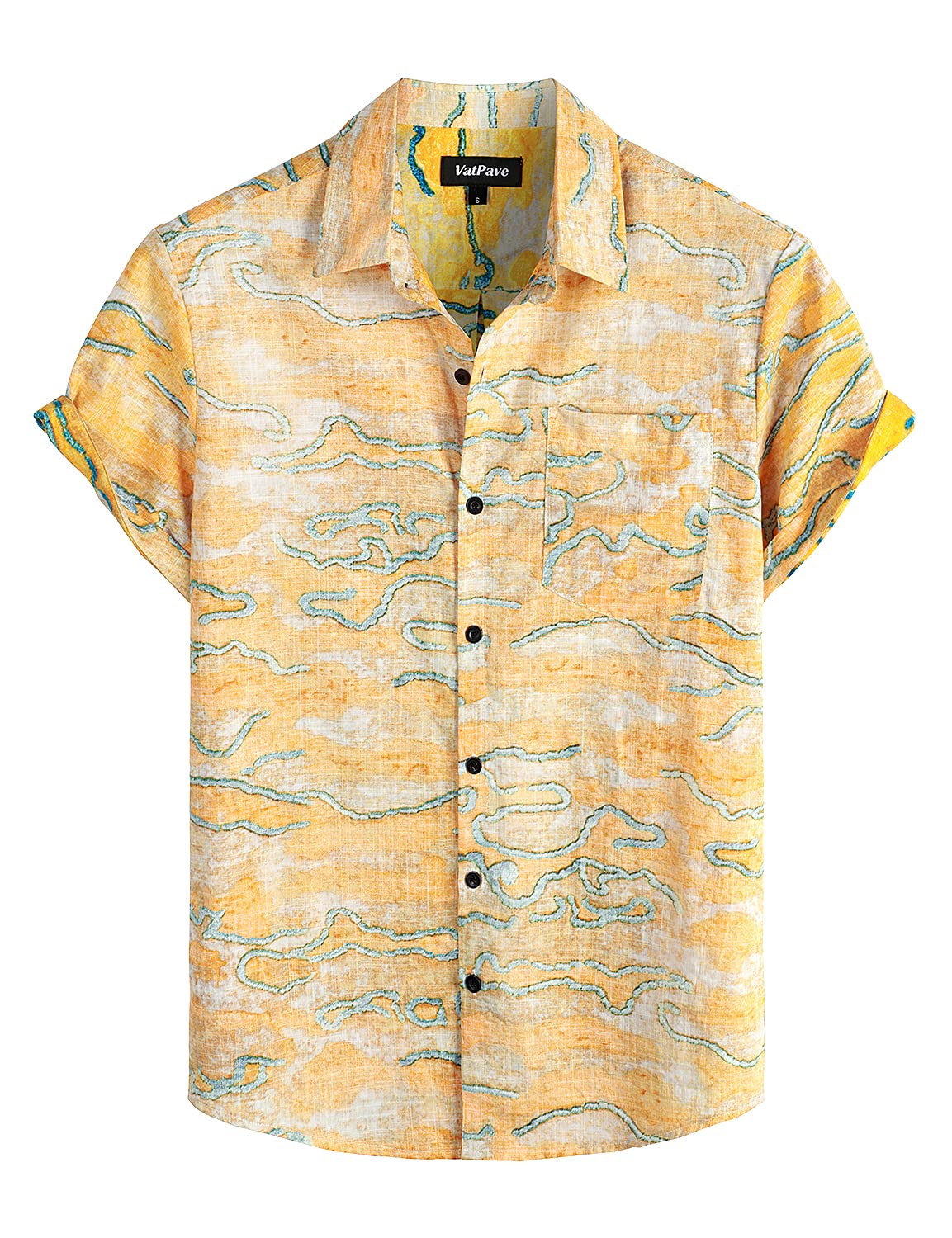 VATPAVE Mens Hawaiian Shirts Casual Summer Short Sleeve Button Down Shirts | Beach, Floral, Front Pocket, Cotton, Tropical, Vacation, Vintage, Printed, Cruise, Collared, Aloha, Party, Reverse Fabric