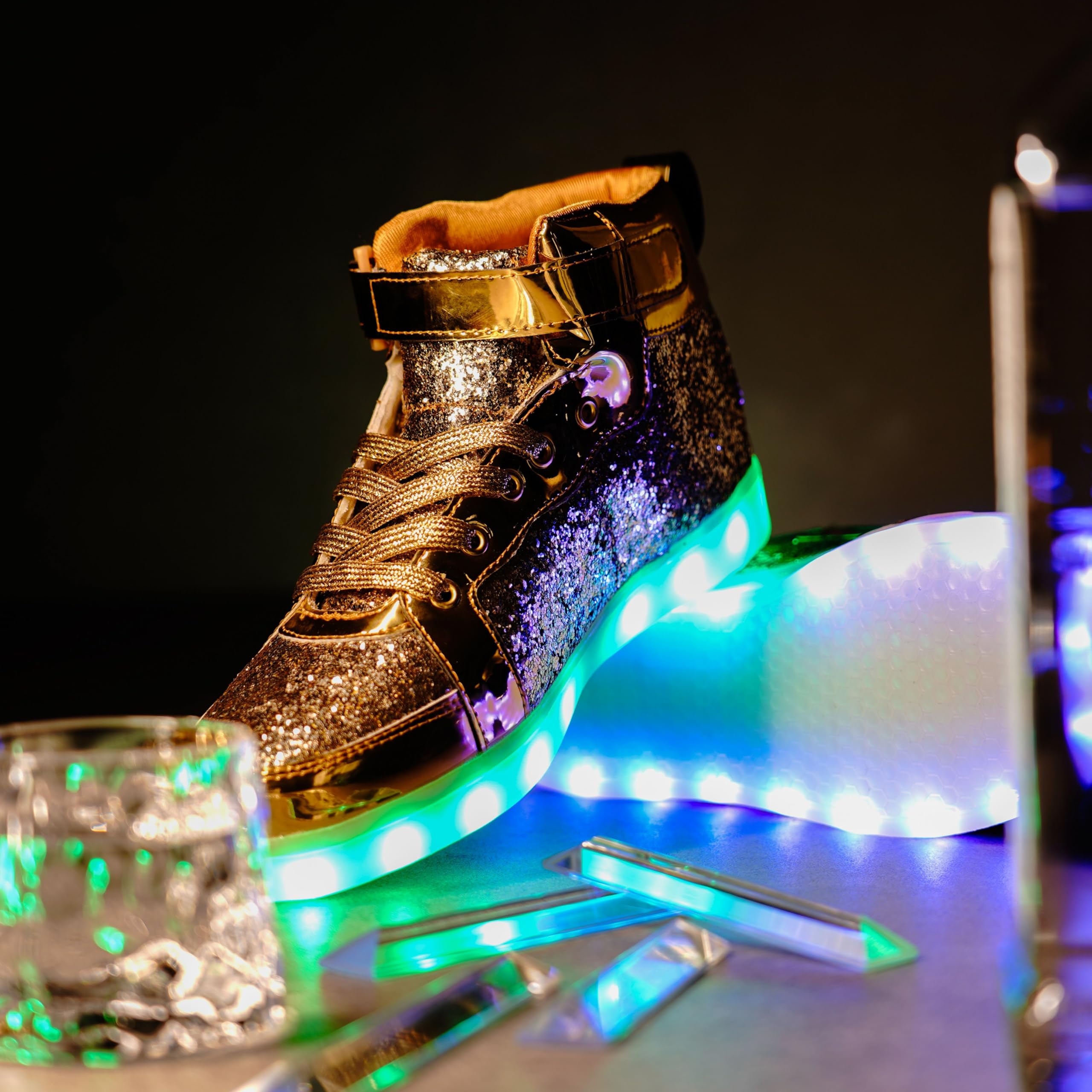 Glitter Led Shoes Light Up Shoes High Top Sneakers for Women Men Flashing Dancing Shoes for Halloween Christmas Party with USB Charging