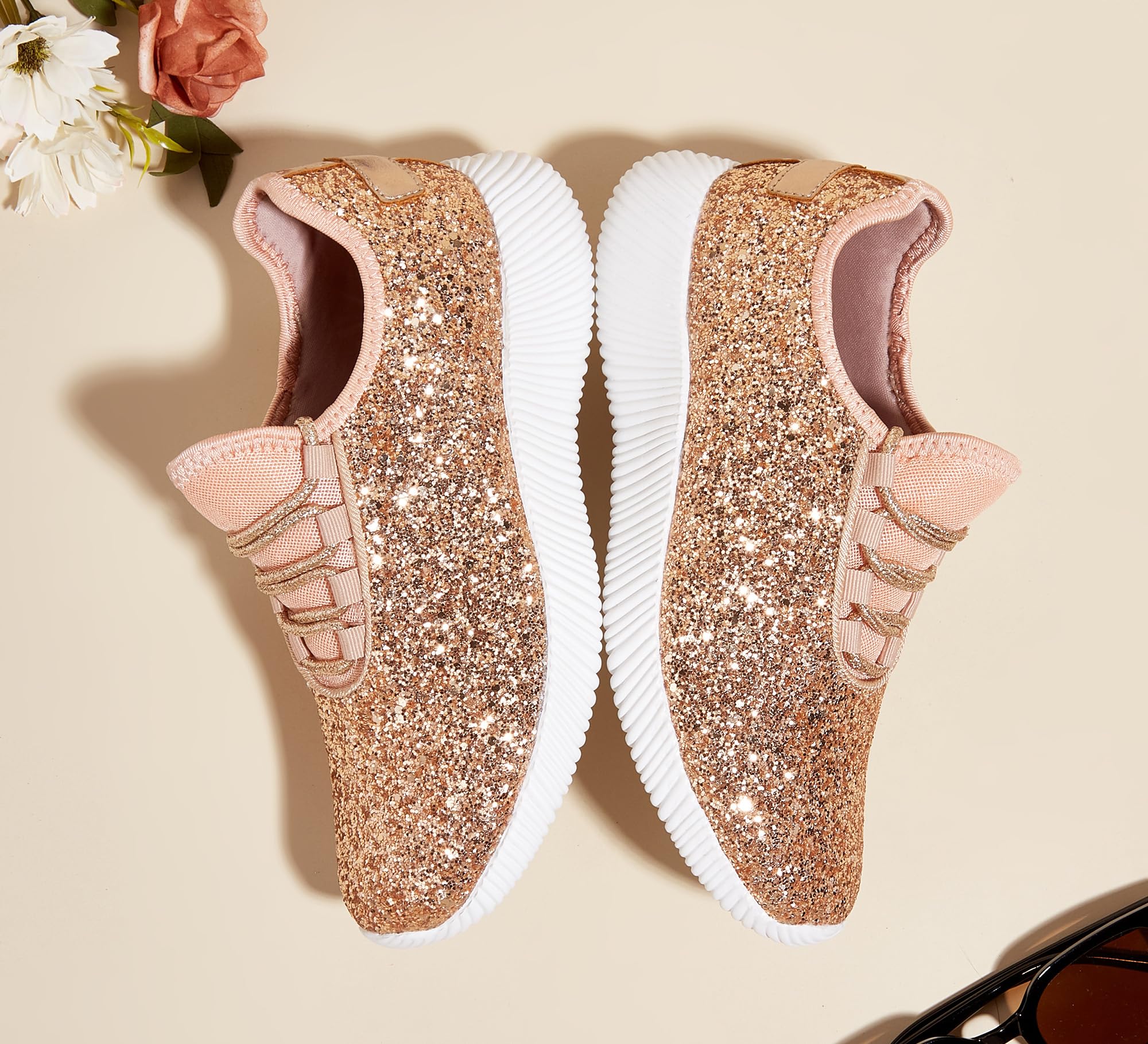 K KIP WOK Fashion Glitter Sneakers for Womens Silp On Running Shoes Lightweigt Tennis Walking Sneakers