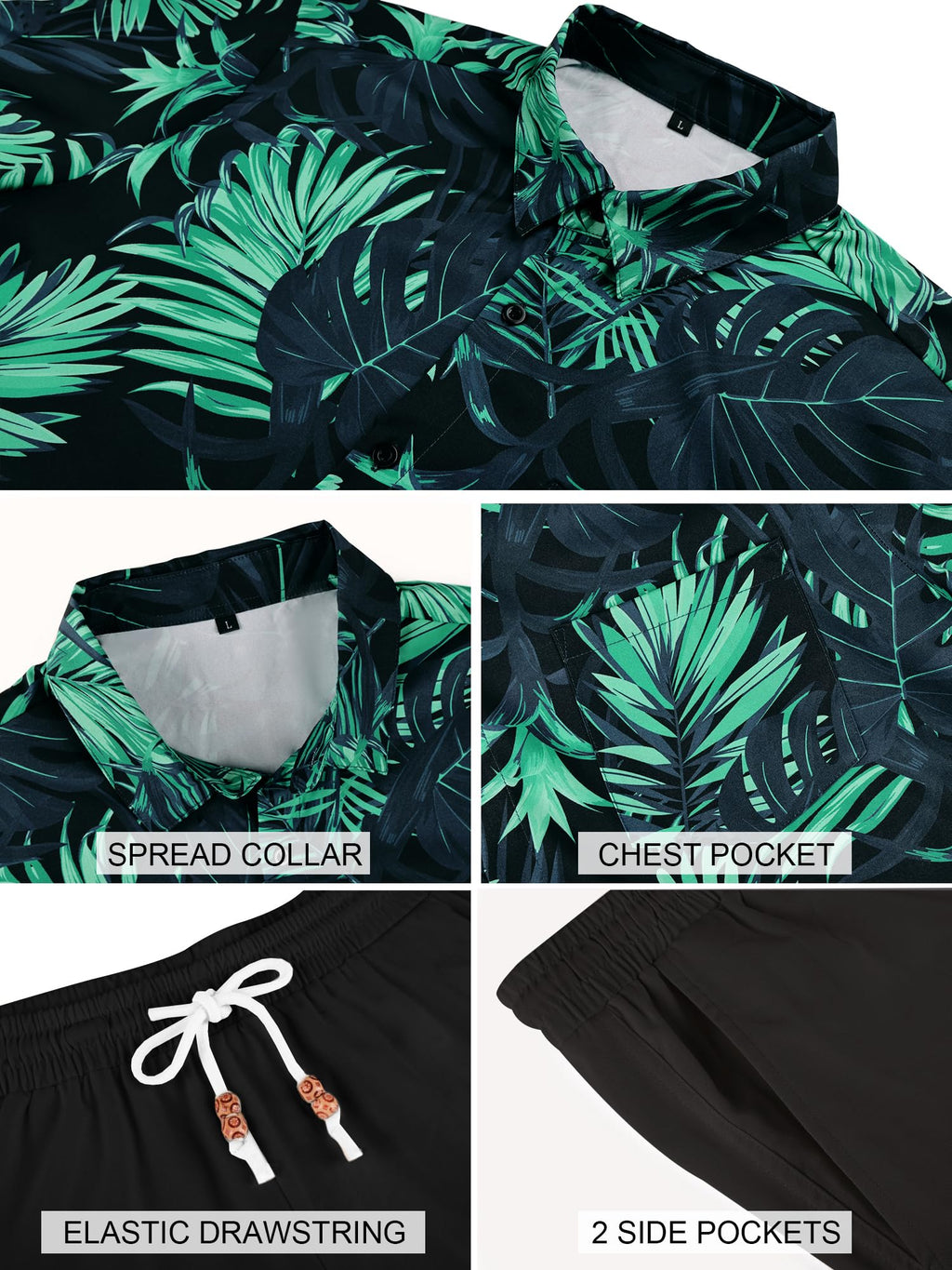 JEMLDL Men's Hawaiian 2 Piece Outfits Floral Button Down Shirts & Linen Shorts Sets Summer Beach Travel Clothes