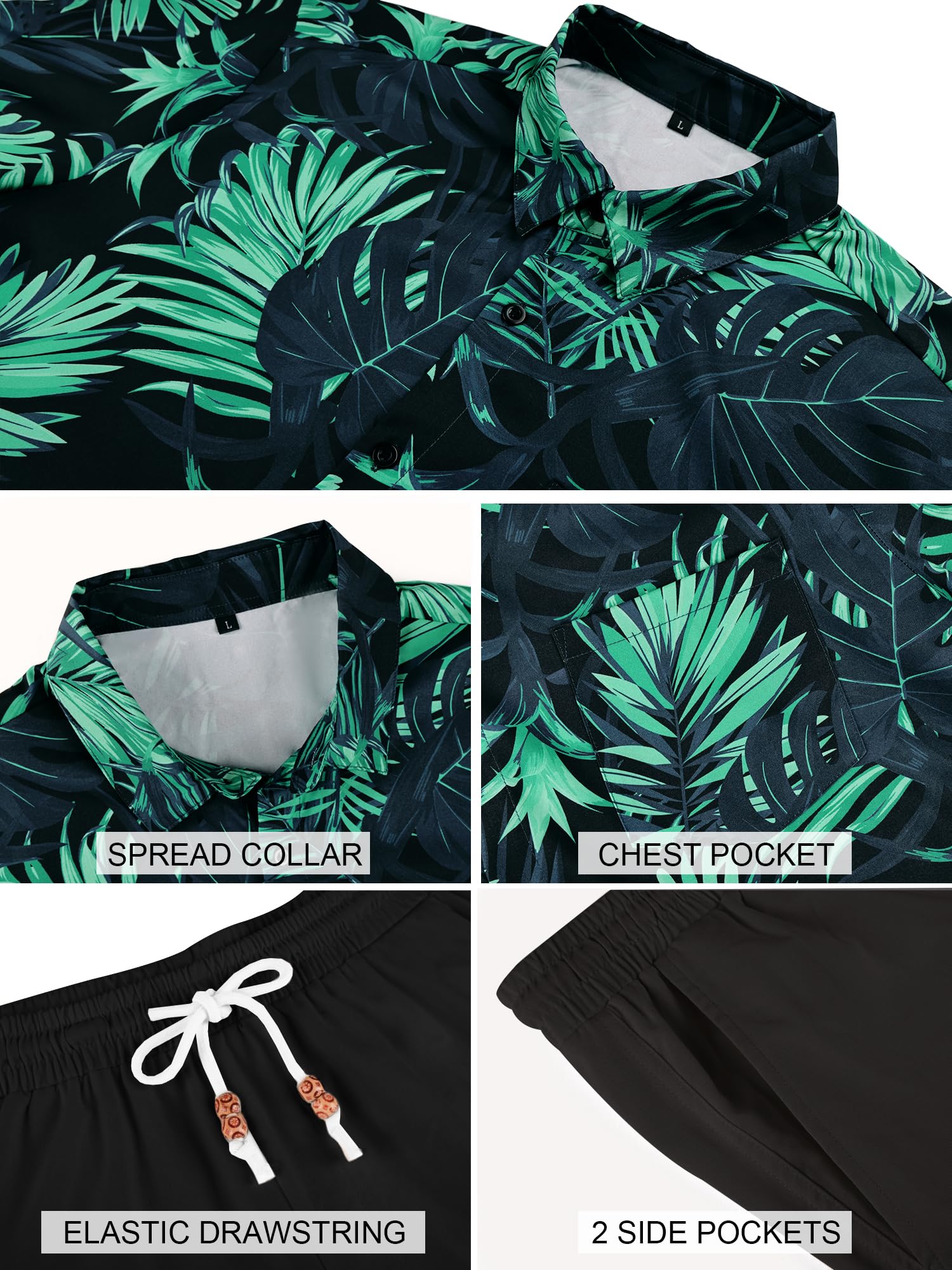 JEMLDL Men's Hawaiian 2 Piece Outfits Floral Button Down Shirts & Linen Shorts Sets Summer Beach Travel Clothes