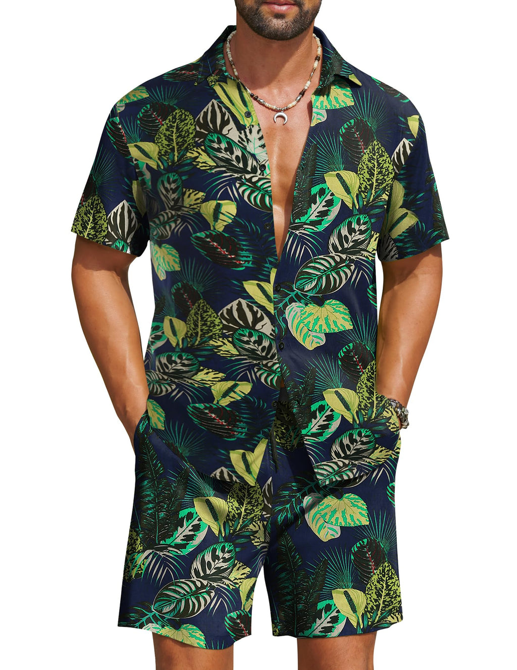COOFANDY Men's Hawaiian Matching Set Summer Beach 2 Piece Outfits Flower Button Down Shirts and Shorts Vacation Outfits