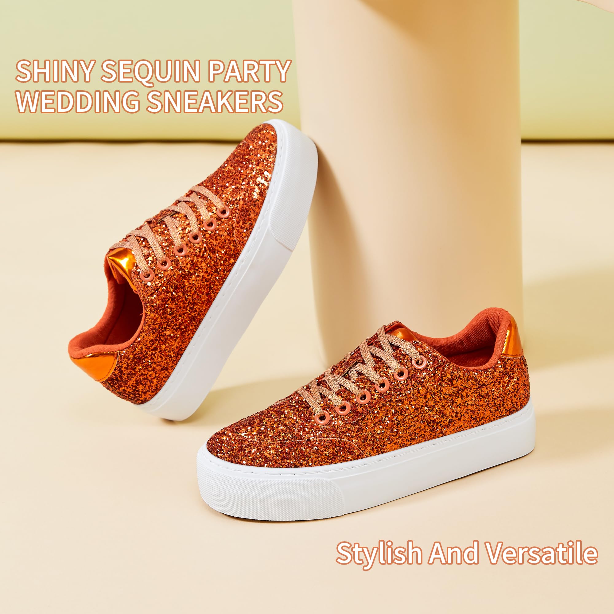 Jeekopeg Glitter Platform Sneakers Women Casual Sequin Sparkly Shoes Bling Thick Sole Walking Shoes Shiny Sequin Wedding Sneakers for Lady