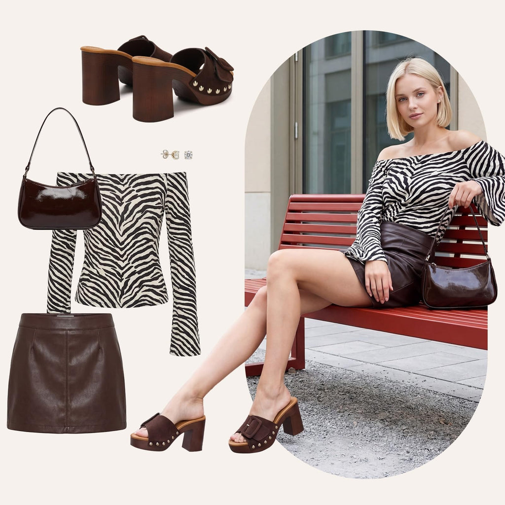 VICKI·VICKI Women's Platform Mules Suede Buckle Sandals, Sexy Open Toe High Chunky Block Heel Clogs, Retro Studded Summer Dress Slides