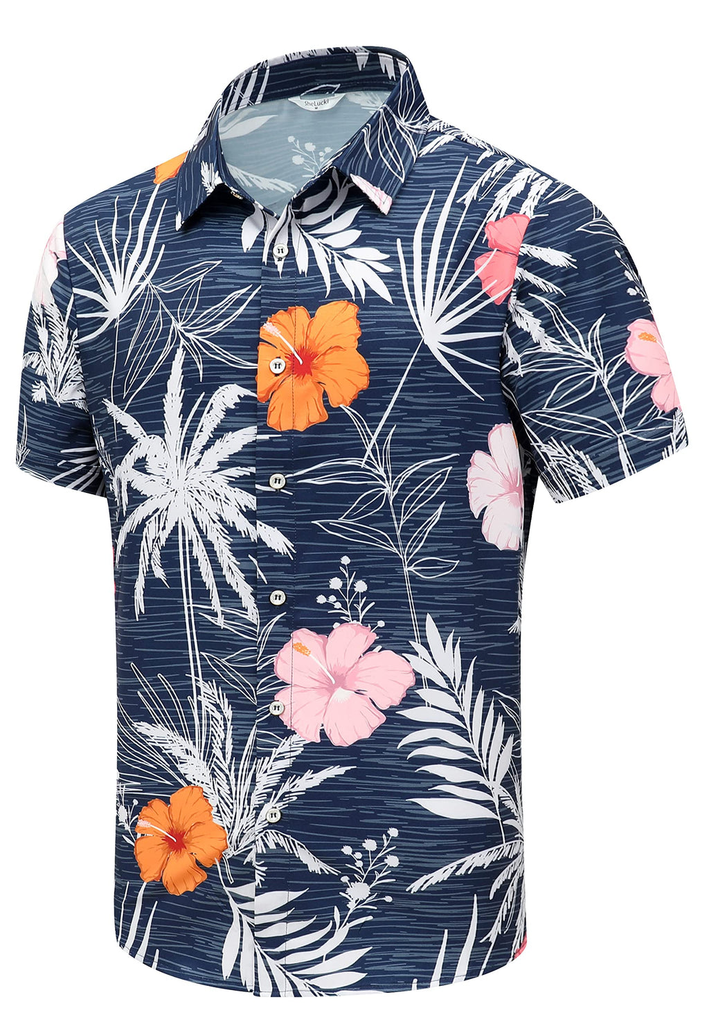 SheLucki Hawaiian Shirt for Men, Unisex Summer Beach Casual Short Sleeve Button Down Shirts, Printed Palmshadow Clothing