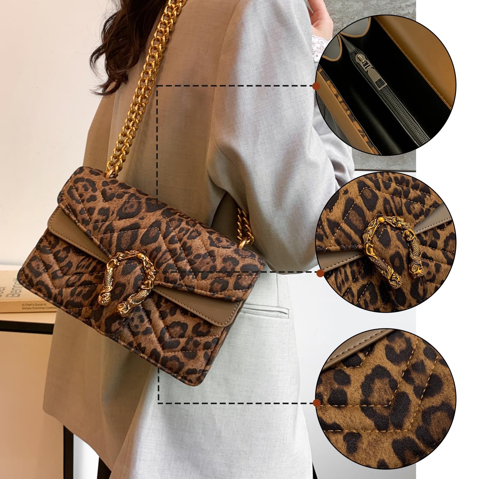 MYHOZEE Crossbody Bags for Women - Snake Printed Clutch Purses Leather Chain Shoulder Bags Evening Handbags