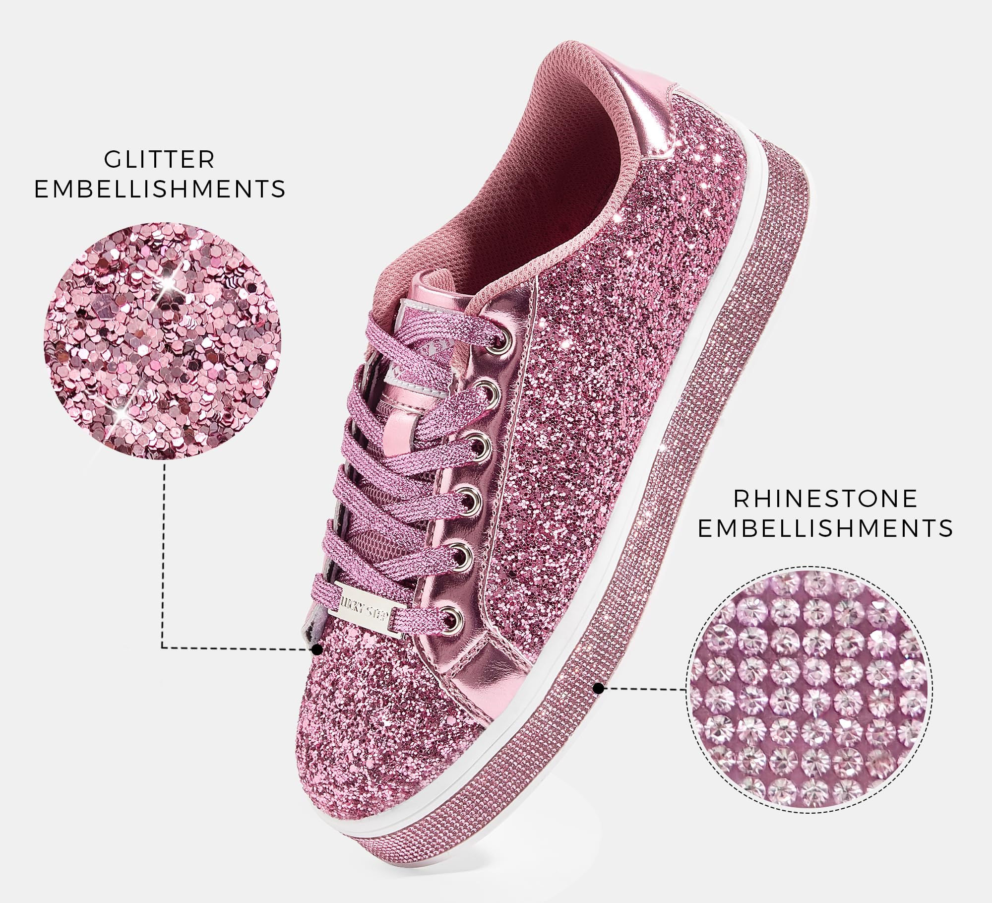 LUCKY STEP Women's Platform Sparkly Glitter Sneakers | Bling Shiny Dressy Bedazzled Wedding Bridal Fashion Walking Shoes