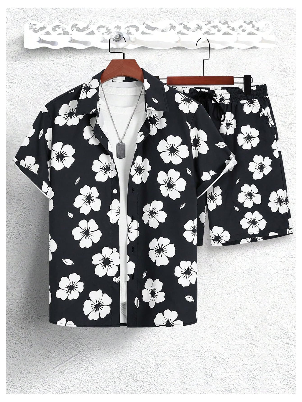 GORGLITTER Men's Cruise Rave Vacation Matching Outfits 2 Piece Short Sets | Mens Summer Beach Outfits, 2 Piece Shorts Set, Couples Travel Outfits, Hawaiian Shirts