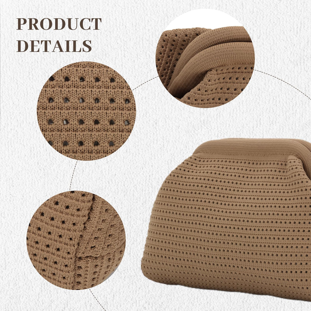 KUANG! Dumpling Clutch Bag for Women Crochet Woven Bags Summer Beach Clutch Crossbody Chain Purses Cloud Handbag