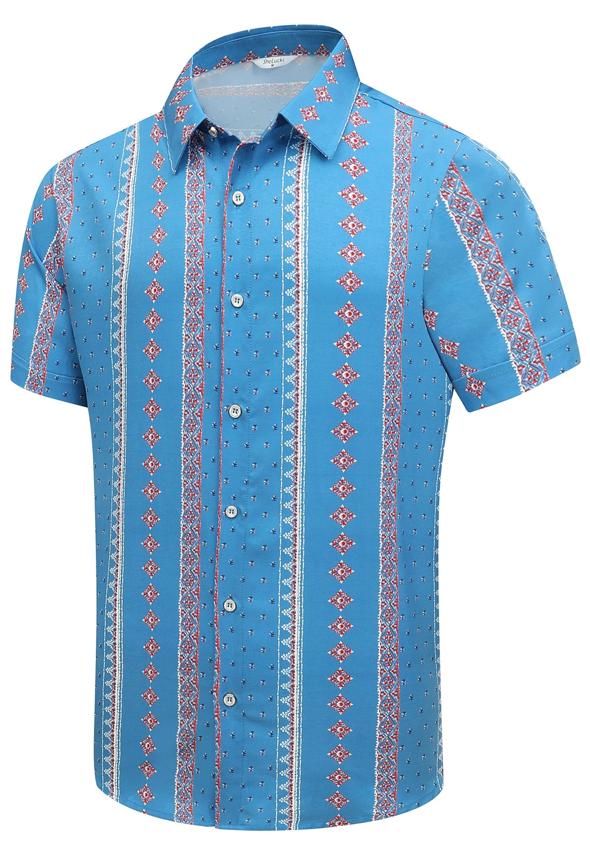 SheLucki Hawaiian Shirt for Men, Unisex Summer Beach Casual Short Sleeve Button Down Shirts, Printed Palmshadow Clothing