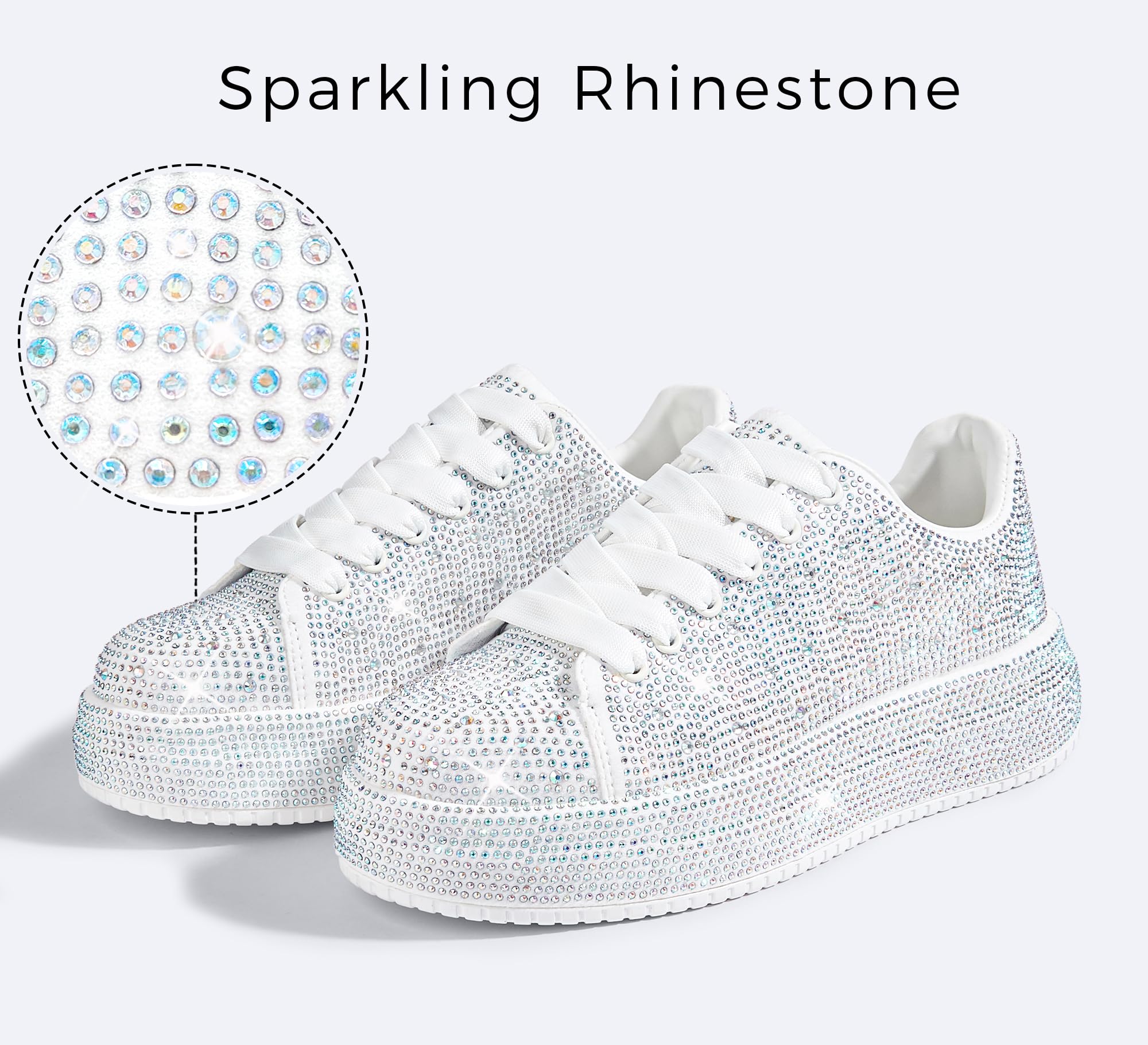 LUCKY STEP Rhinestone Platform Sneakers for Women | Sparkly Glitter Bling Tennis Shoes Fashion Wedding Party Walking Sneakers