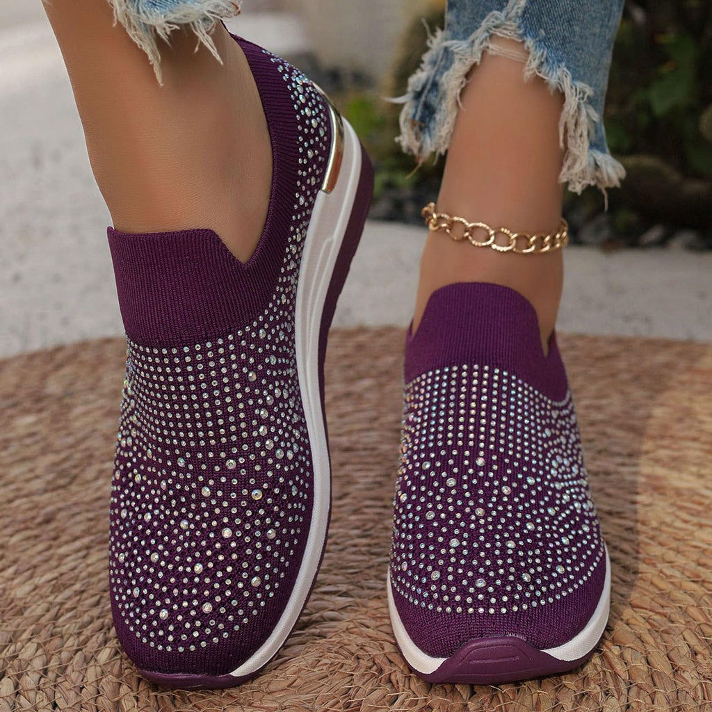 Shoes for Women Dressy Casual,Rhinestone Sneakers for Women Sparkly Bling Women's Rhinestone Mesh Slip-On Summer Shoes Breathable Spakle Glitter Comfortable Orthopedic Wedge Walking Shoes