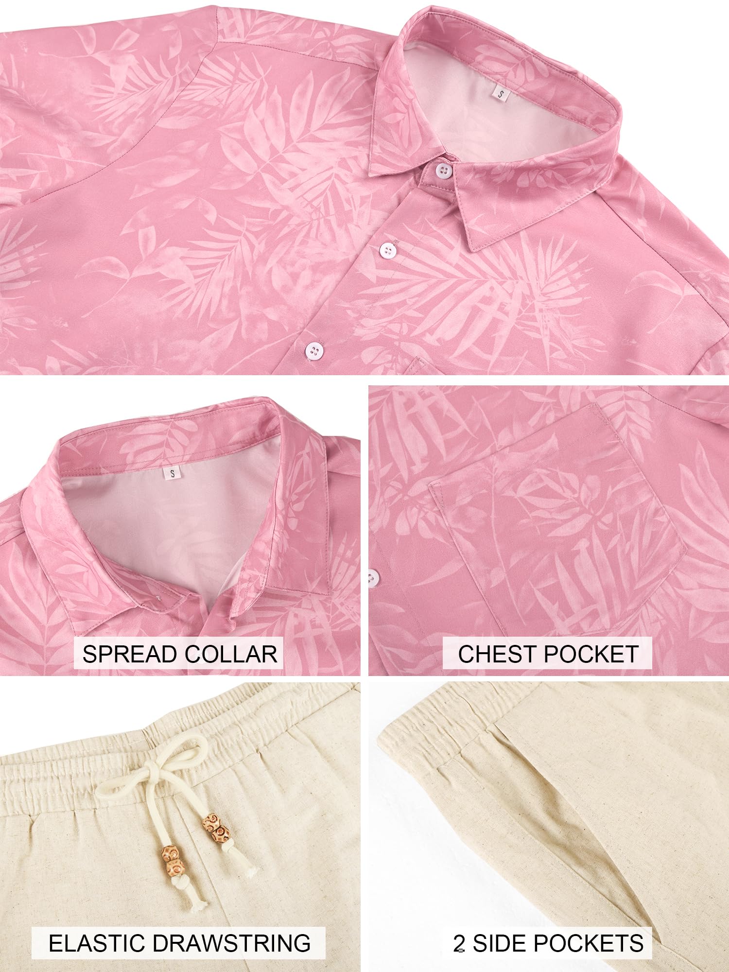 JEMLDL Men's Hawaiian 2 Piece Outfits Floral Button Down Shirts & Linen Shorts Sets Summer Beach Travel Clothes