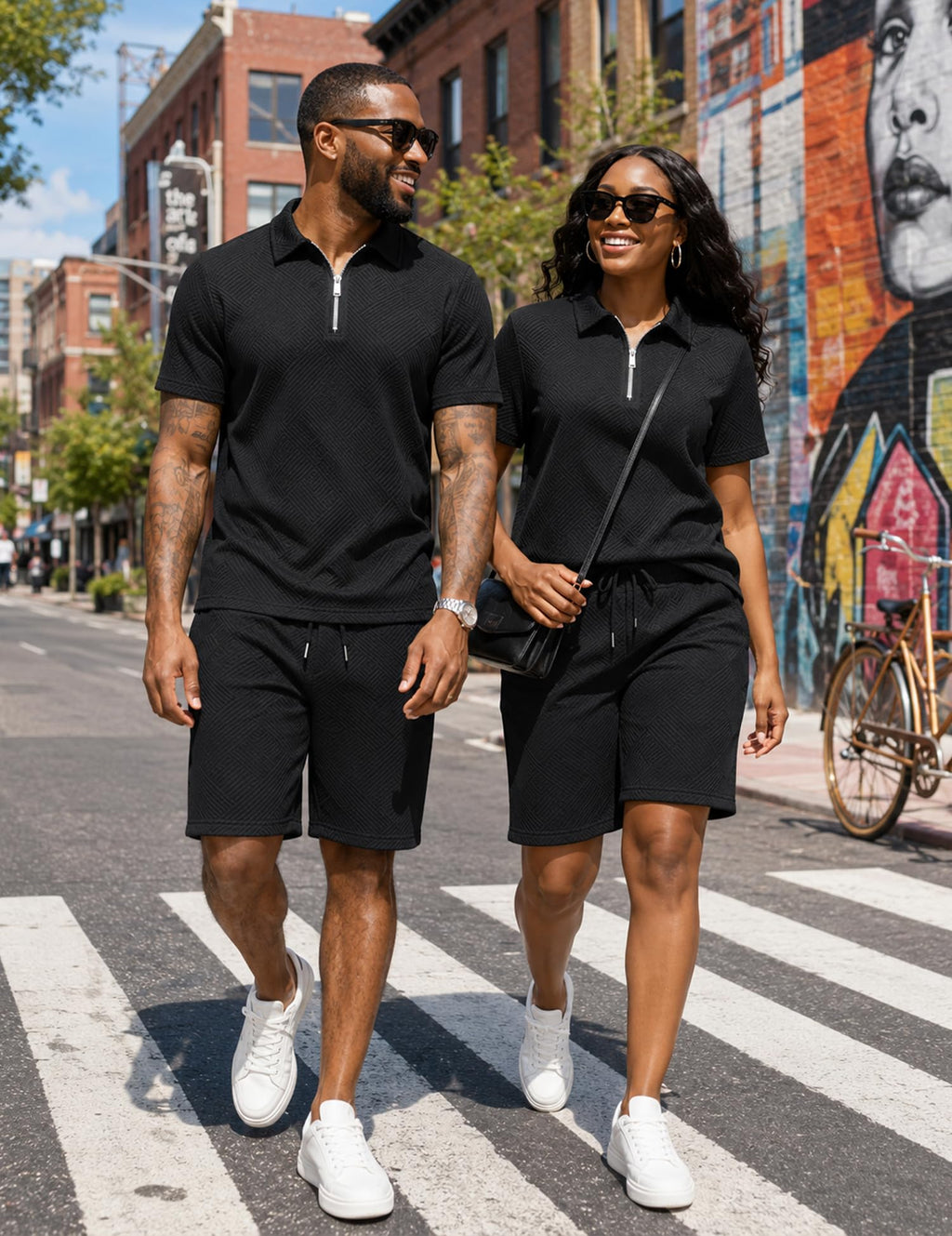 Mens Summer Track Suits 2 Piece Shorts Sets Short Sleeve Sweatsuit Outfits 1/4 Zip Golf Polo Shirts Loungewear