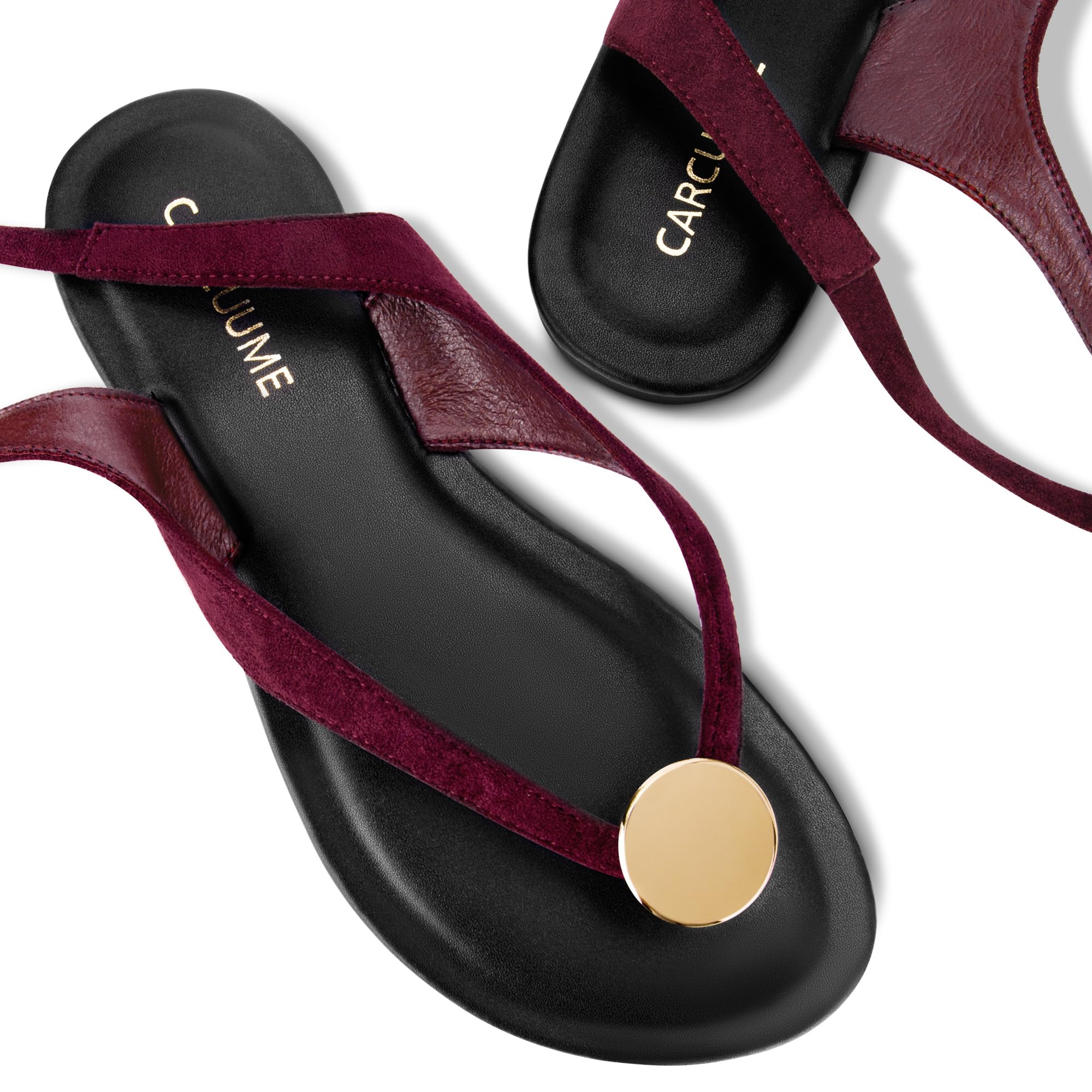 Carcuume Women's Suede Flat Sandals with Metallic Accents Adjustable Strappy Flip Flops for Beach Vacation Casual Outings Cushioned Dressy Slides,MOLAZY-00