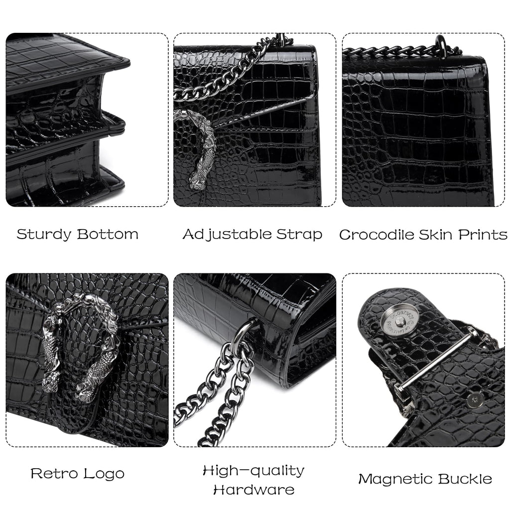 MYHOZEE Crossbody Bags for Women - Snake Printed Clutch Purses Leather Chain Shoulder Bags Evening Handbags