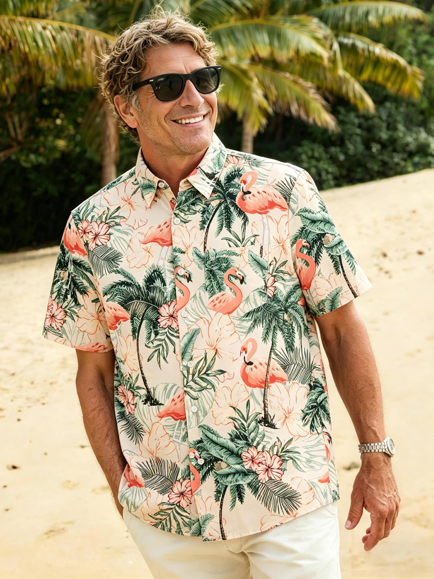 JEMLDL Men's Hawaiian 2 Piece Outfits Floral Button Down Shirts & Linen Shorts Sets Summer Beach Travel Clothes