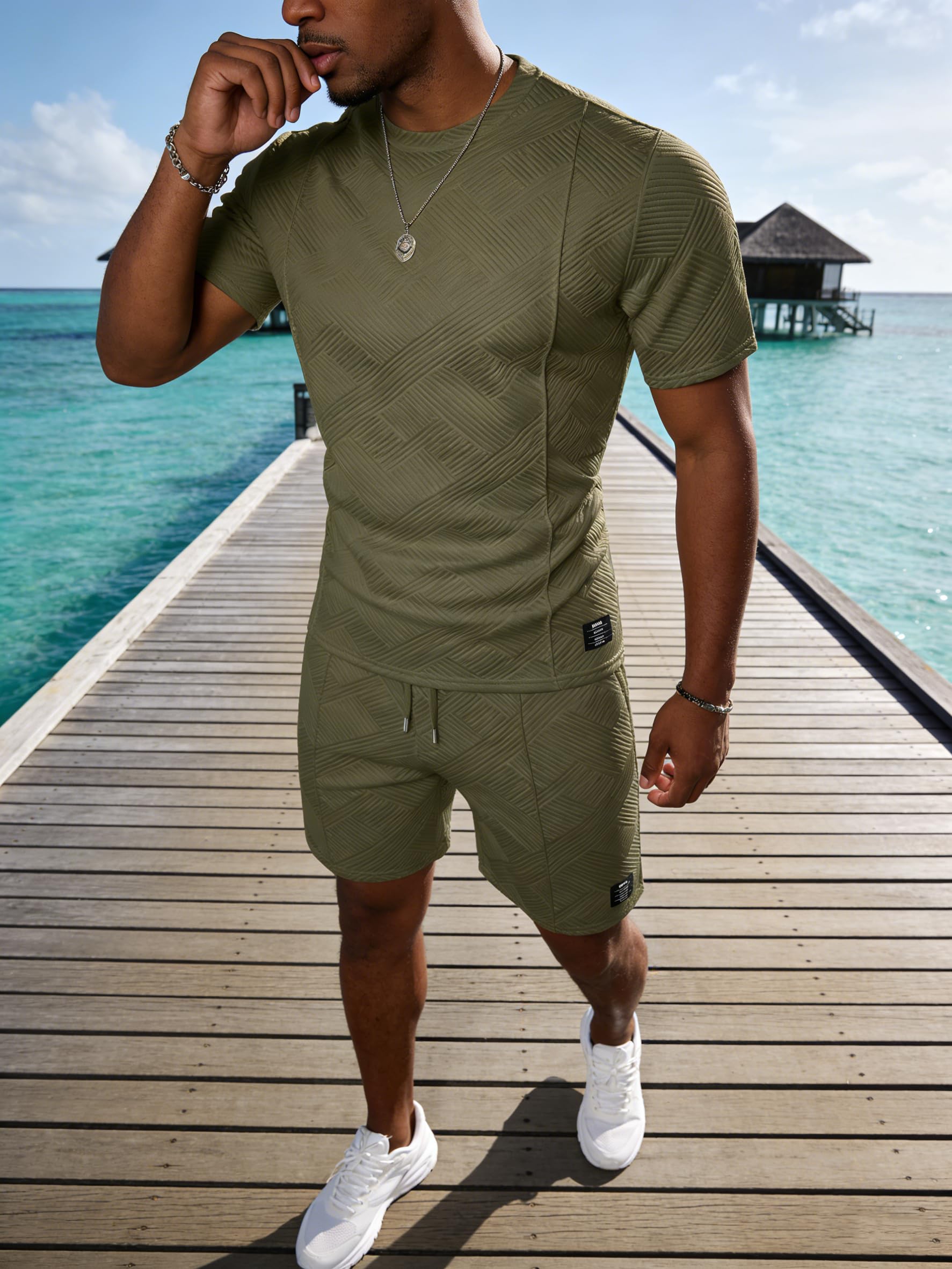 UOUA Men's Shorts Set 2 Piece Summer Outfits Casual Vacation Tracksuits