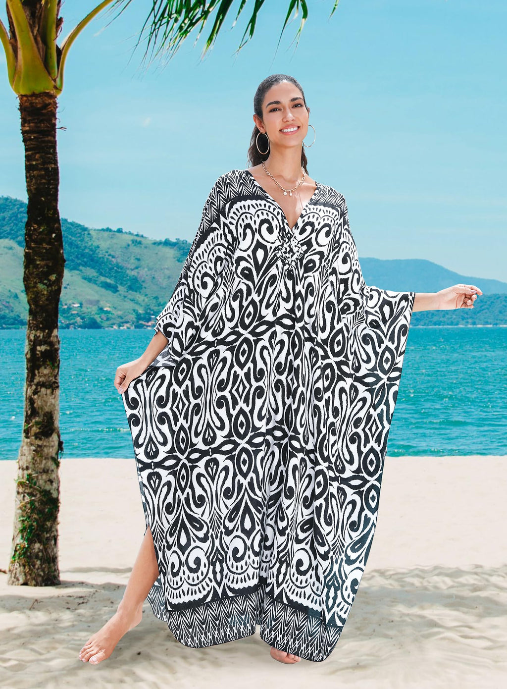 Yanziliu Kaftan Dress for Women,Plus Size Hawaiian Batwing Sleeve Beach Cover Up Summer Swimsuit Dresses