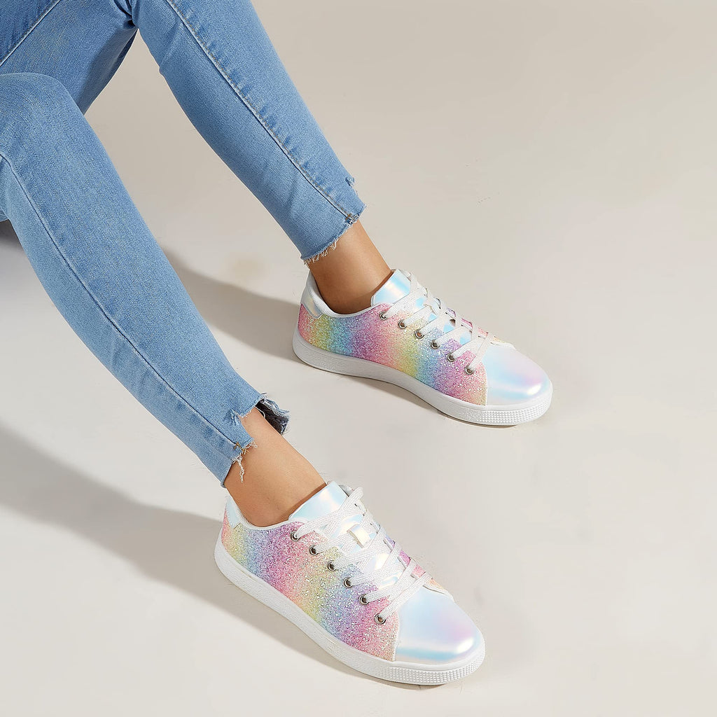 LUCKY STEP Women's Sparkly Glitter Shoes Bling Shiny | Sparkle Bedazzled Fashion Sneaker for Walking Wedding | Dressy Versatile Casual Style
