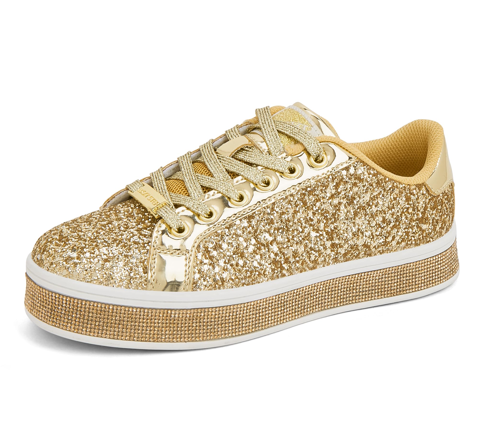 LUCKY STEP Women's Platform Sparkly Glitter Sneakers | Bling Shiny Dressy Bedazzled Wedding Bridal Fashion Walking Shoes