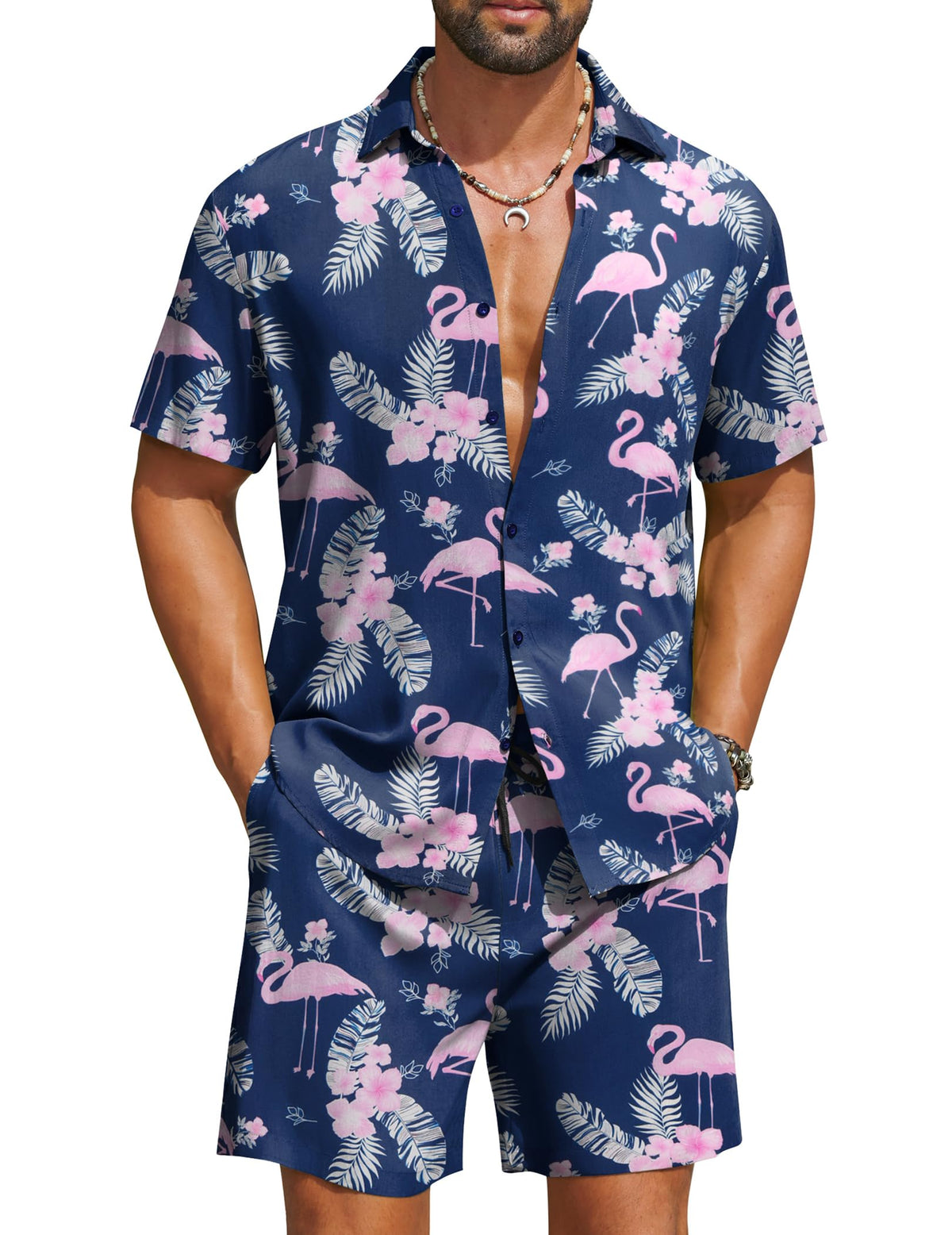 COOFANDY Men's Hawaiian Matching Set Summer Beach 2 Piece Outfits Flower Button Down Shirts and Shorts Vacation Outfits