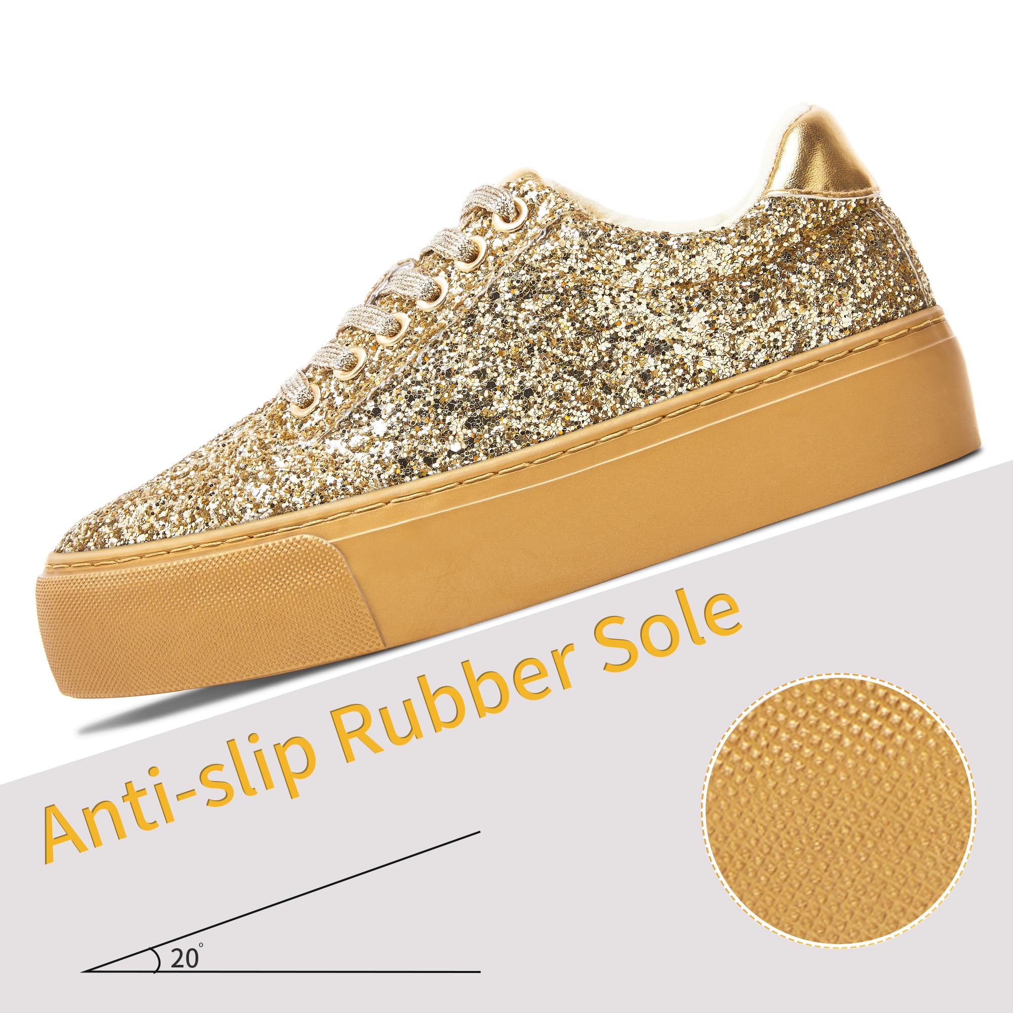 Jeekopeg Glitter Platform Sneakers Women Casual Sequin Sparkly Shoes Bling Thick Sole Walking Shoes Shiny Sequin Wedding Sneakers for Lady