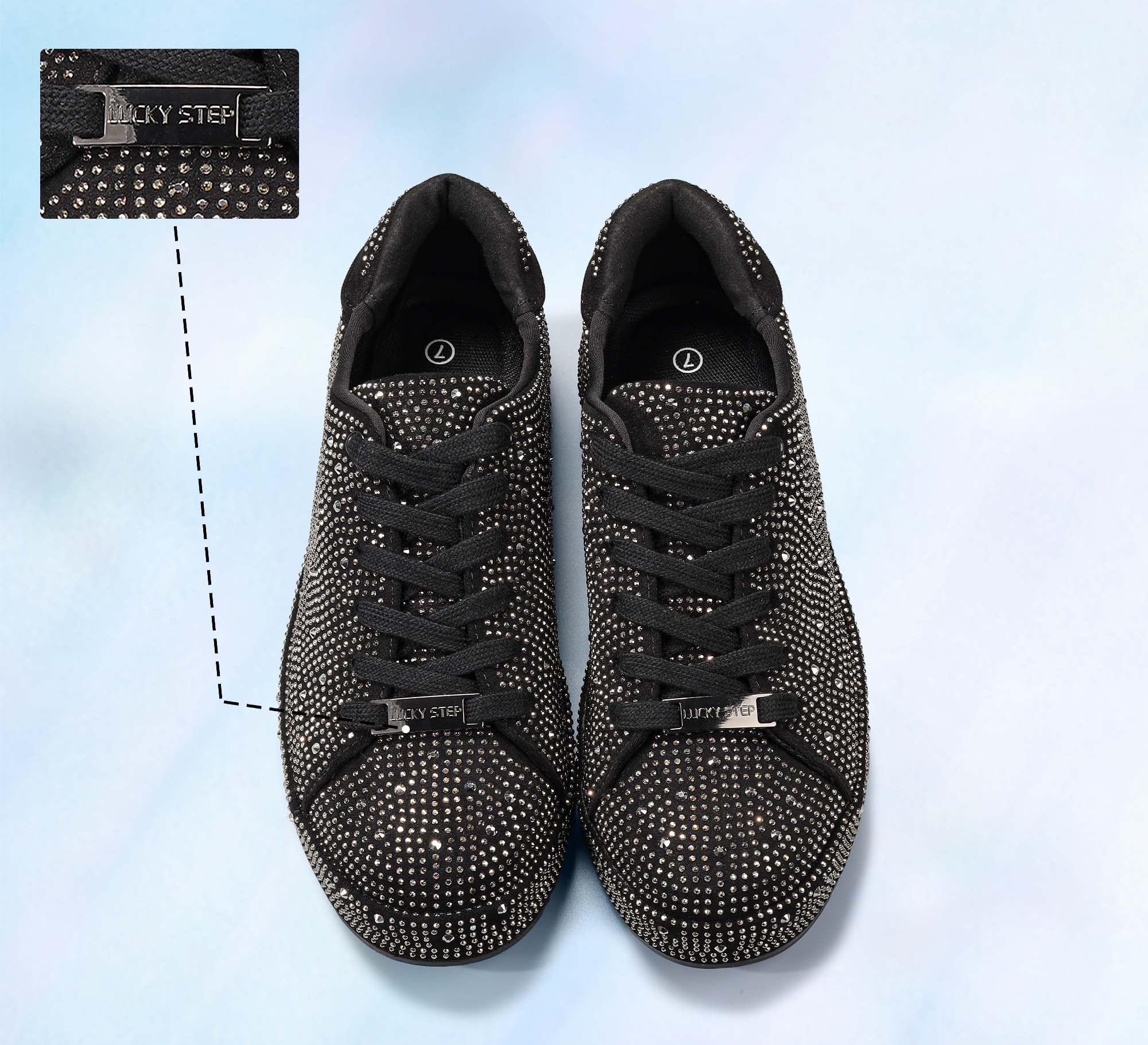 LUCKY STEP Women's Platform Rhinestone Sneakers | Sparkly Fashion Glitter Material|Sparkle Bling Bedazzled|Wedding Bridal Shiny Shoes