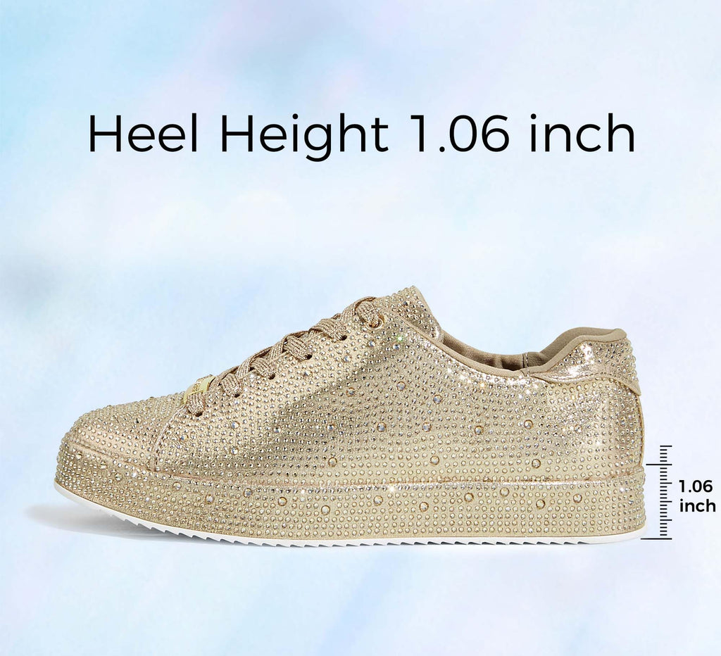 LUCKY STEP Women's Platform Rhinestone Sneakers | Sparkly Fashion Glitter Material|Sparkle Bling Bedazzled|Wedding Bridal Shiny Shoes
